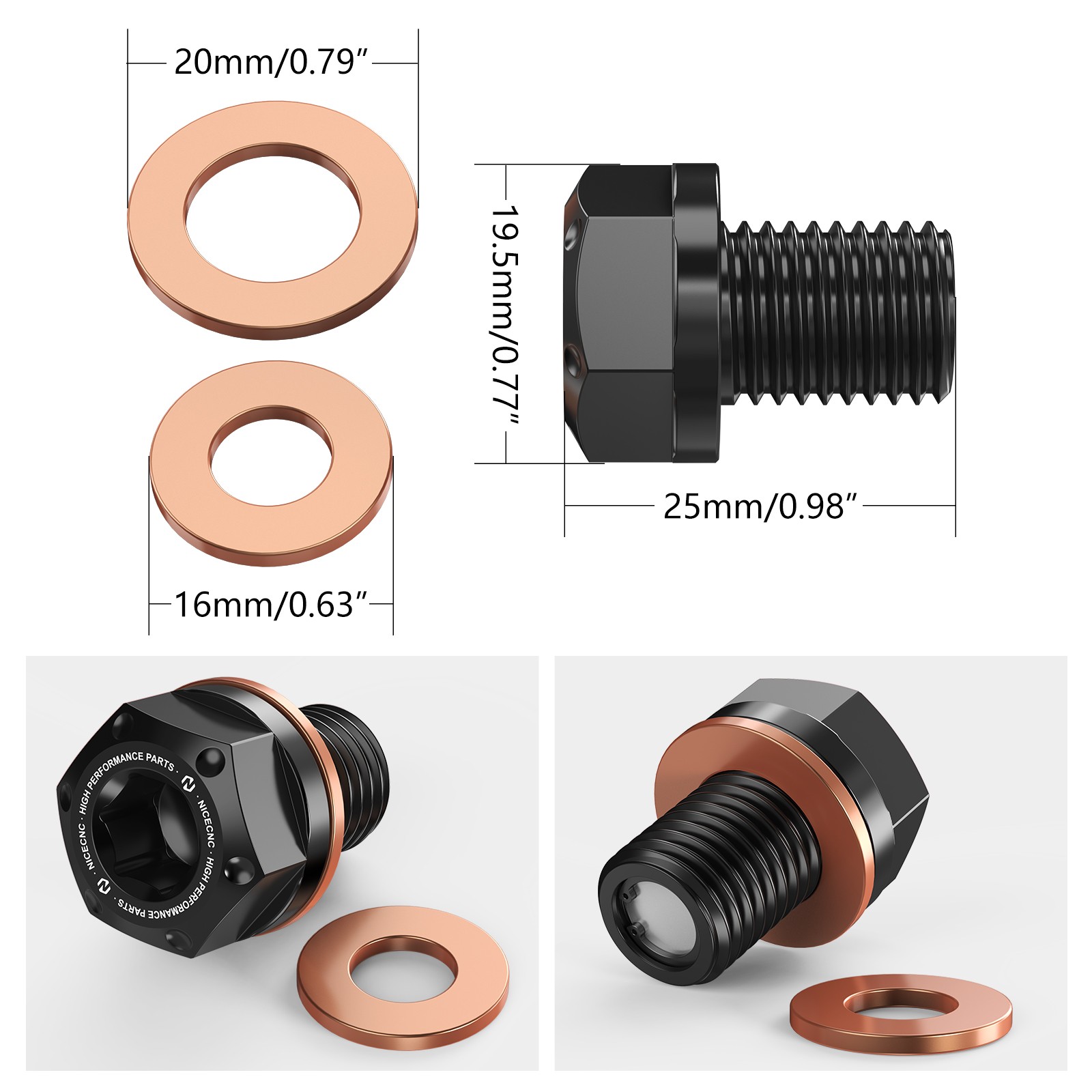 NICECNC Oil Drain Plug With Copper Gaskets For Honda TRX450ER Electric Start