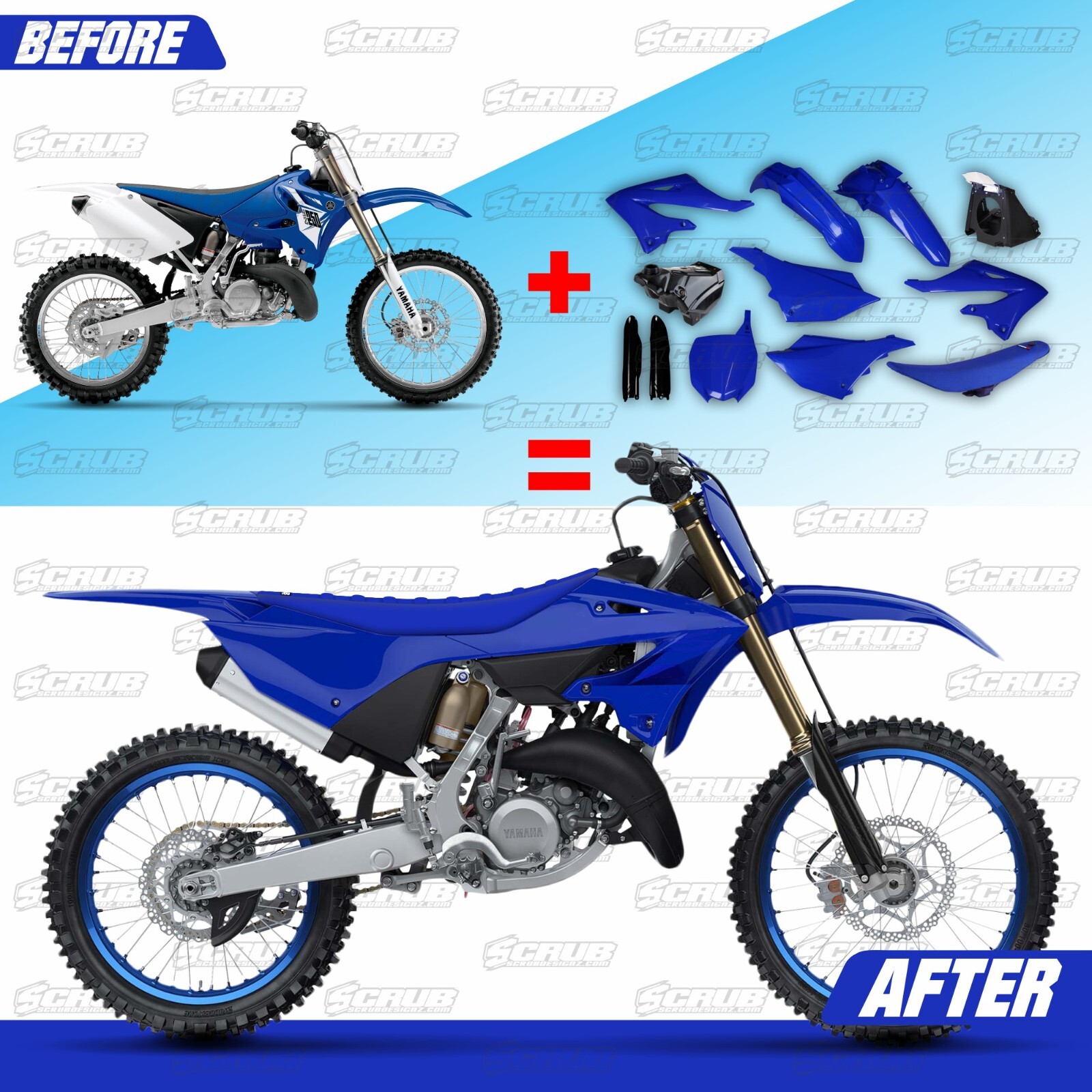 Yamaha YZ125 YZ250 2002-2004 Polisport Restyle Plastics Airbox Seat Fuel tank