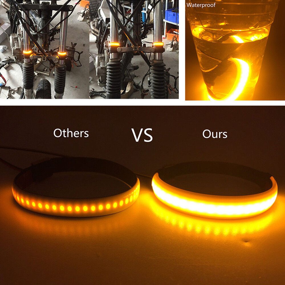 2x Motorcycle Parts Amber LED Fork Turn Signal Indicator Lights Strips Universal