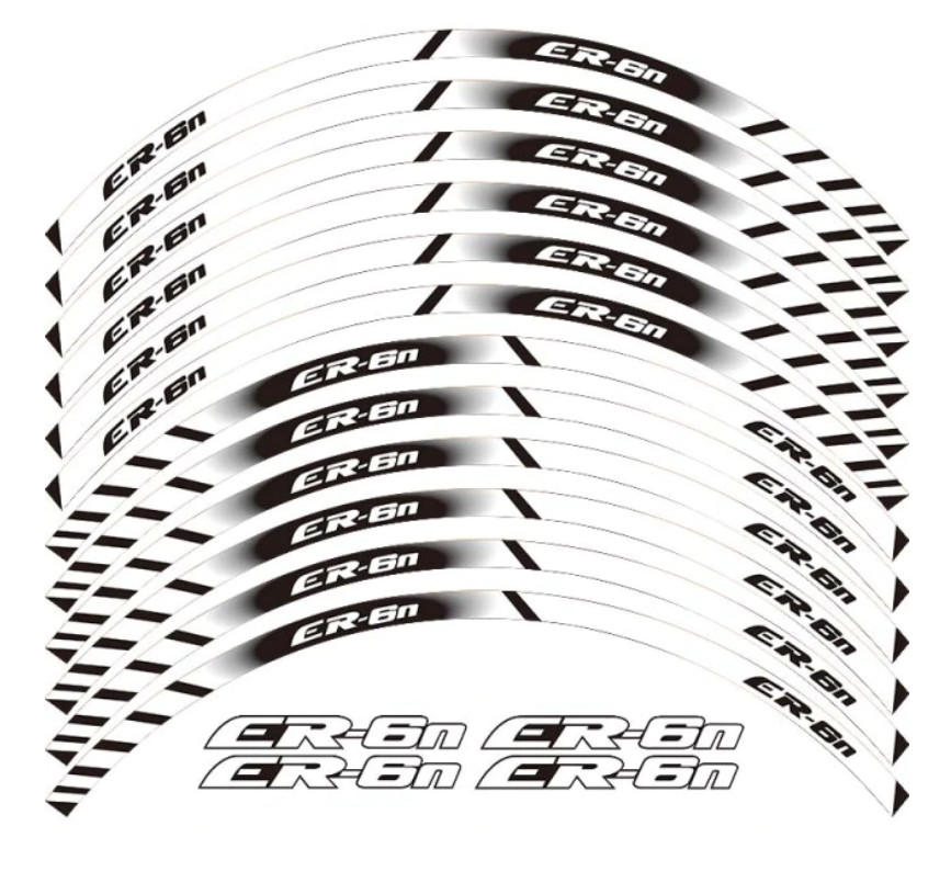 Kawasaki ER6N ER-6N Wheel Rim Sticker Decals Set Front & Rear 17″ White & Black