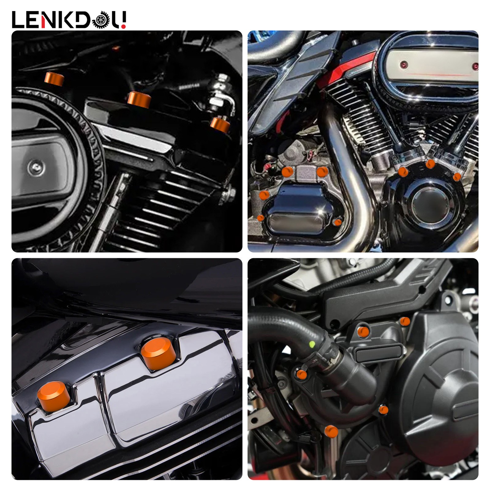 62X M8 Engine Bolt Topper Cap Cover Kit Orange For Harley Road Glide 17+ Softail