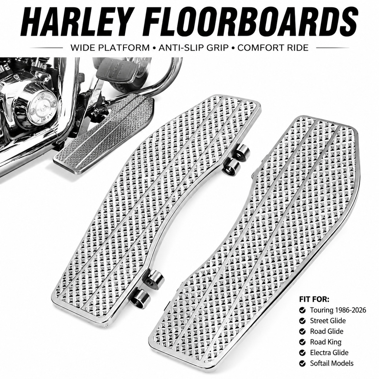 Harley Floorboards Driver Wide Anti-Slip Footboards Touring Softail Street Glide