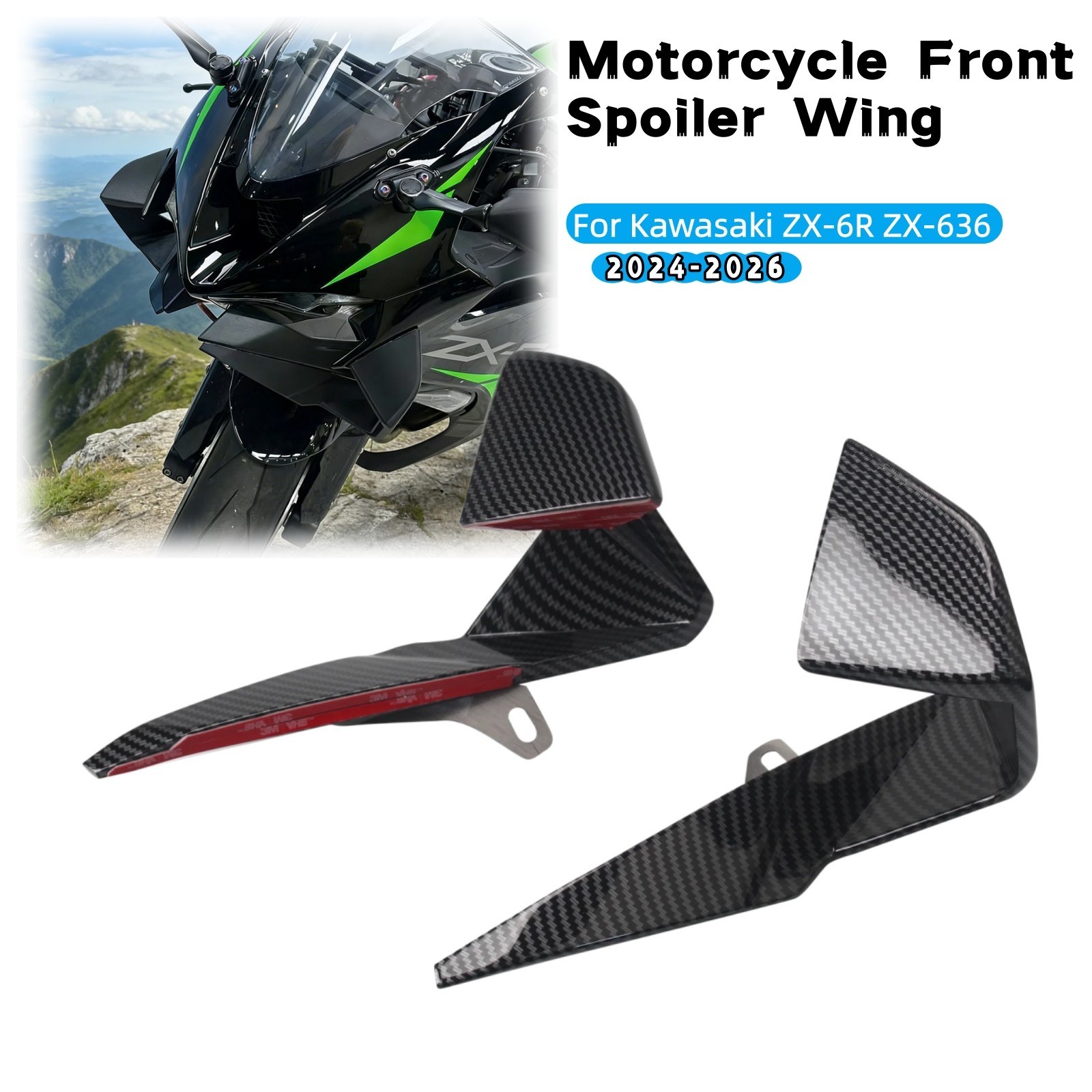 For Kawasaki Ninja ZX-6R 2024-2026 ZX6R Front Bumper Winglet Spoiler Kit