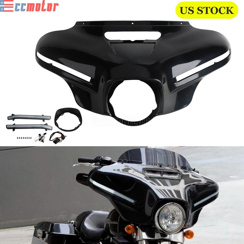 For Harley Tri Glide Street Glide Batwing Fairing w/ LED Turn Signal DRL Lights