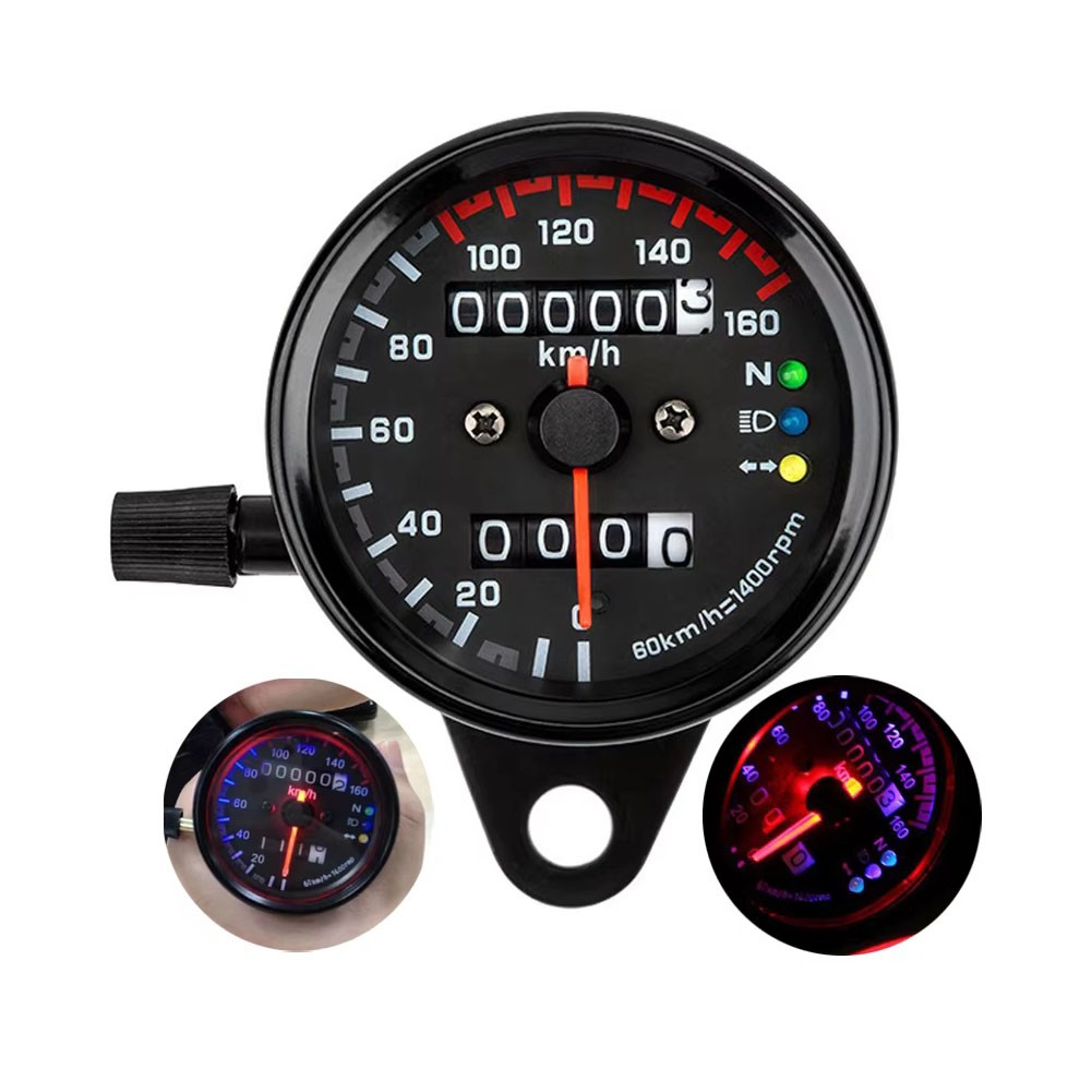 12V Universal Motorcycle Dual Odometer Speedometer 0-160km/h Gauge Meter Black