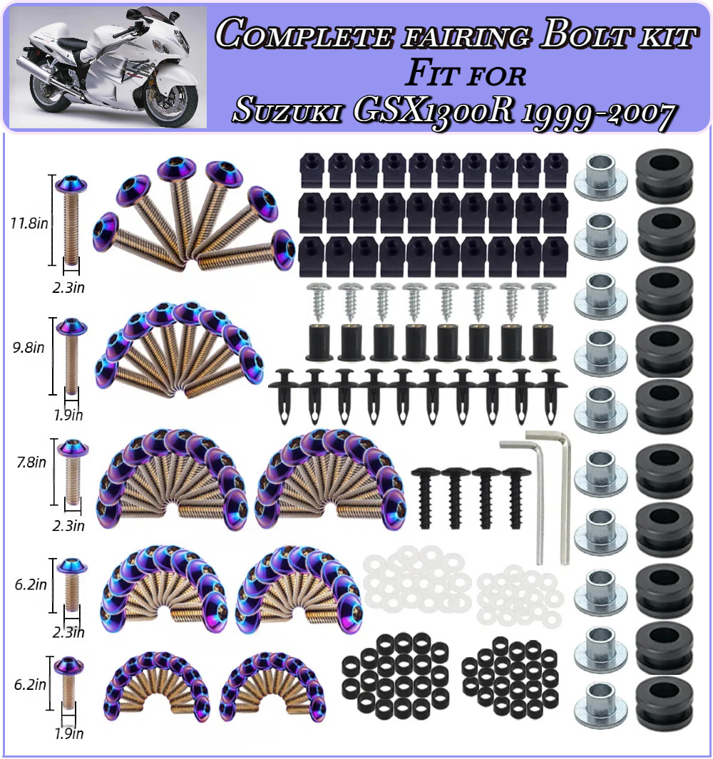 236PCS Purp-Blue Irid. Fairing Bolt Kit for Suzuki Hayabusa GSX1300R 1999-2007