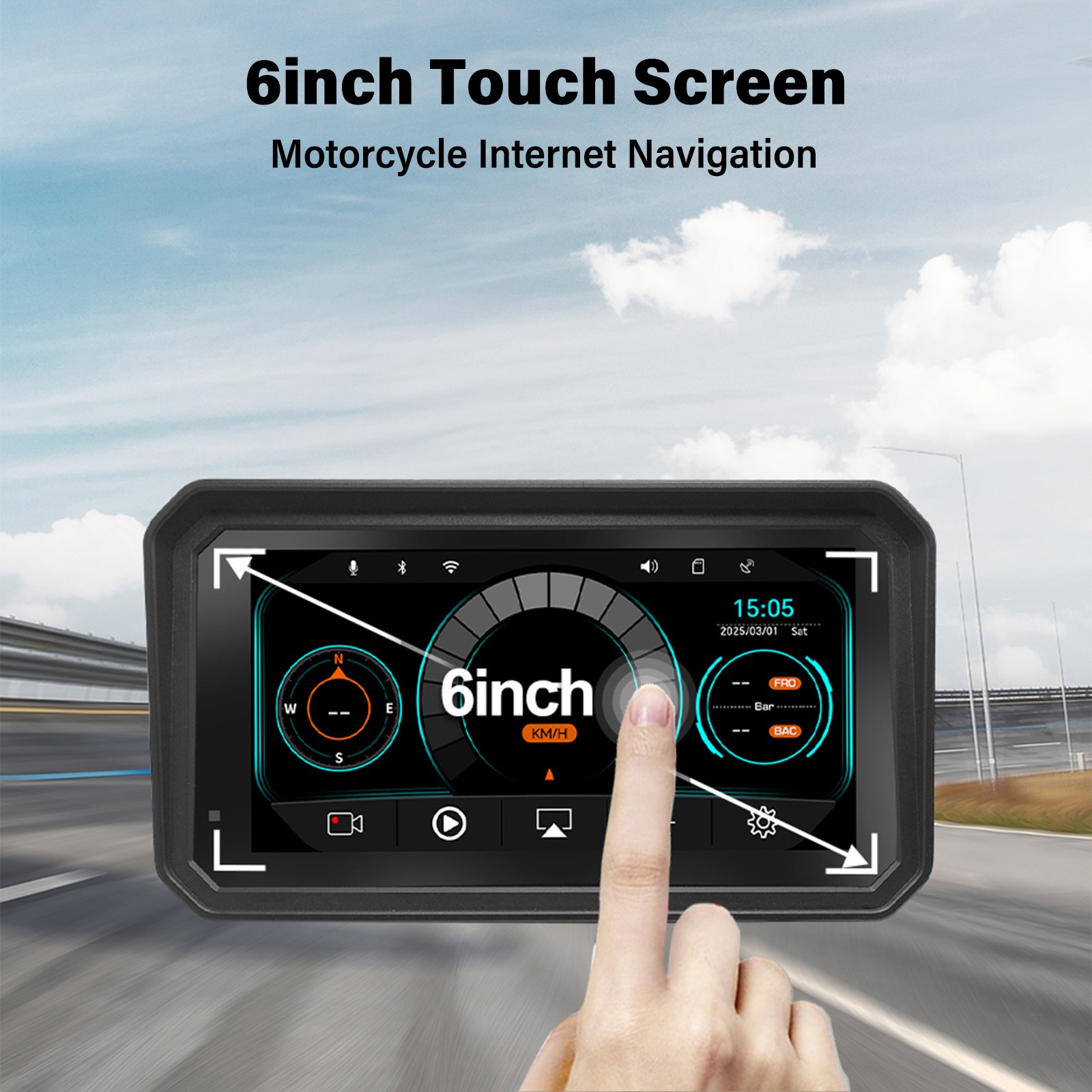 6″ Motorcycle Carplay GPS Navigation Wireless CarPlay & Android Auto IP67 WIFI