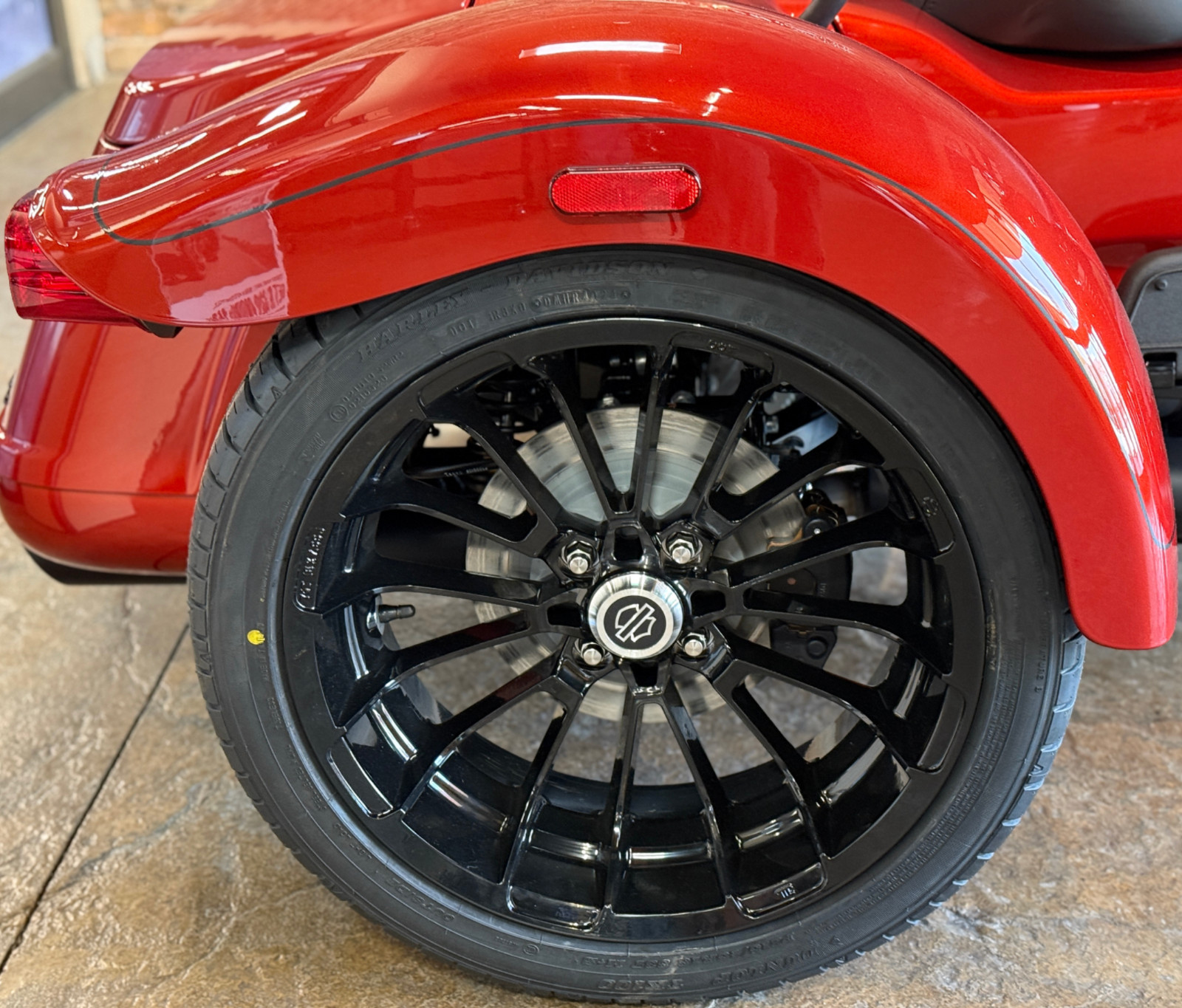 09-25 Harley Trike Wheels 19″ Front 18″ Rear Wheels & Tires Powder Coated Black2