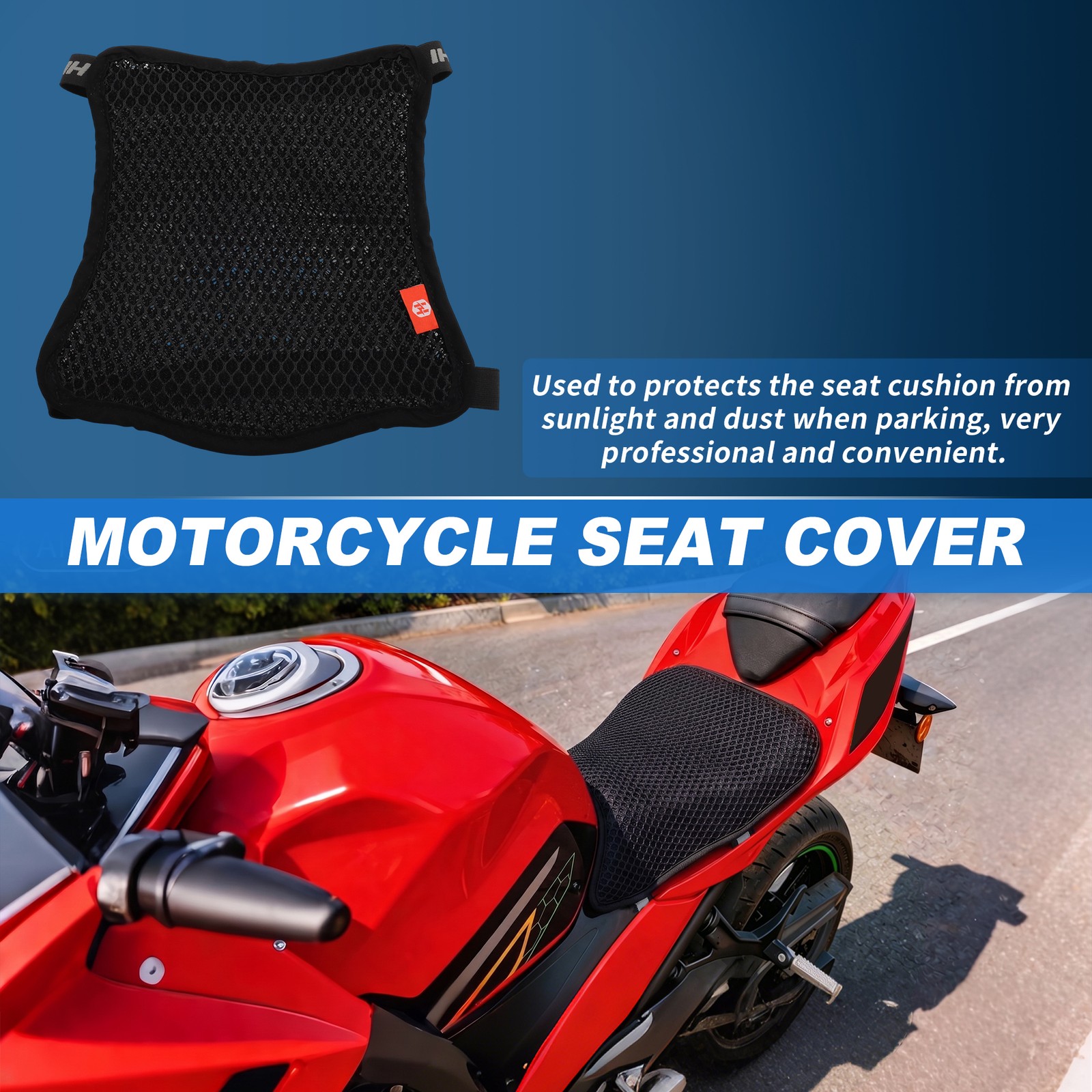 Universal Motorcycle Seat Cushion 26cm L 27cm W Black 1pc