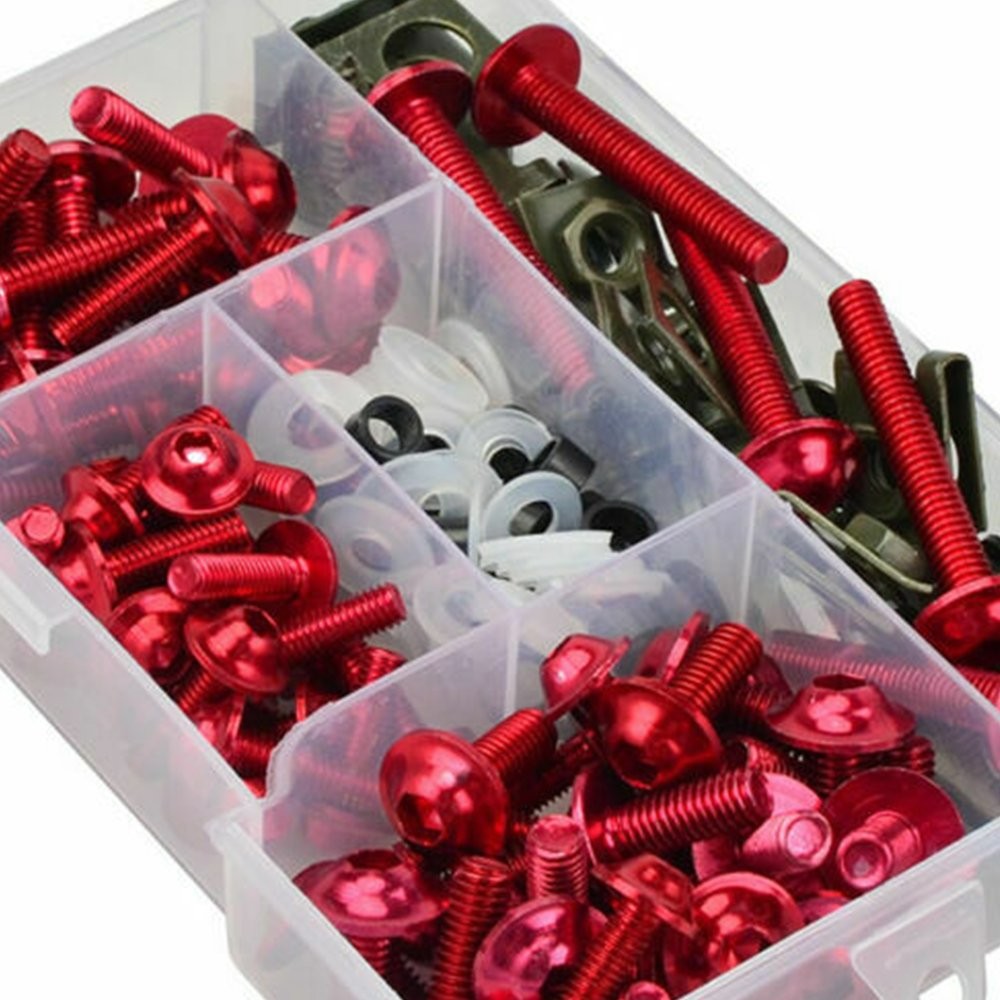 195PCS Motorcycle Red Aluminum Complete Fairing Bolt Body Screws Clips Set Kit