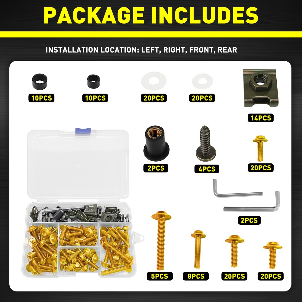 155x Golden Motorcycle Complete Fairing Bolts Kit Bodywork Screws Nuts Set M5 M6