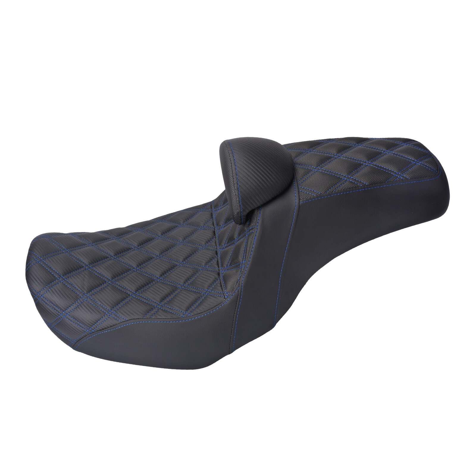 Drive Passenger Seat Blue Stitching Step Up W/ Backrest For Harley Dyna 06-17