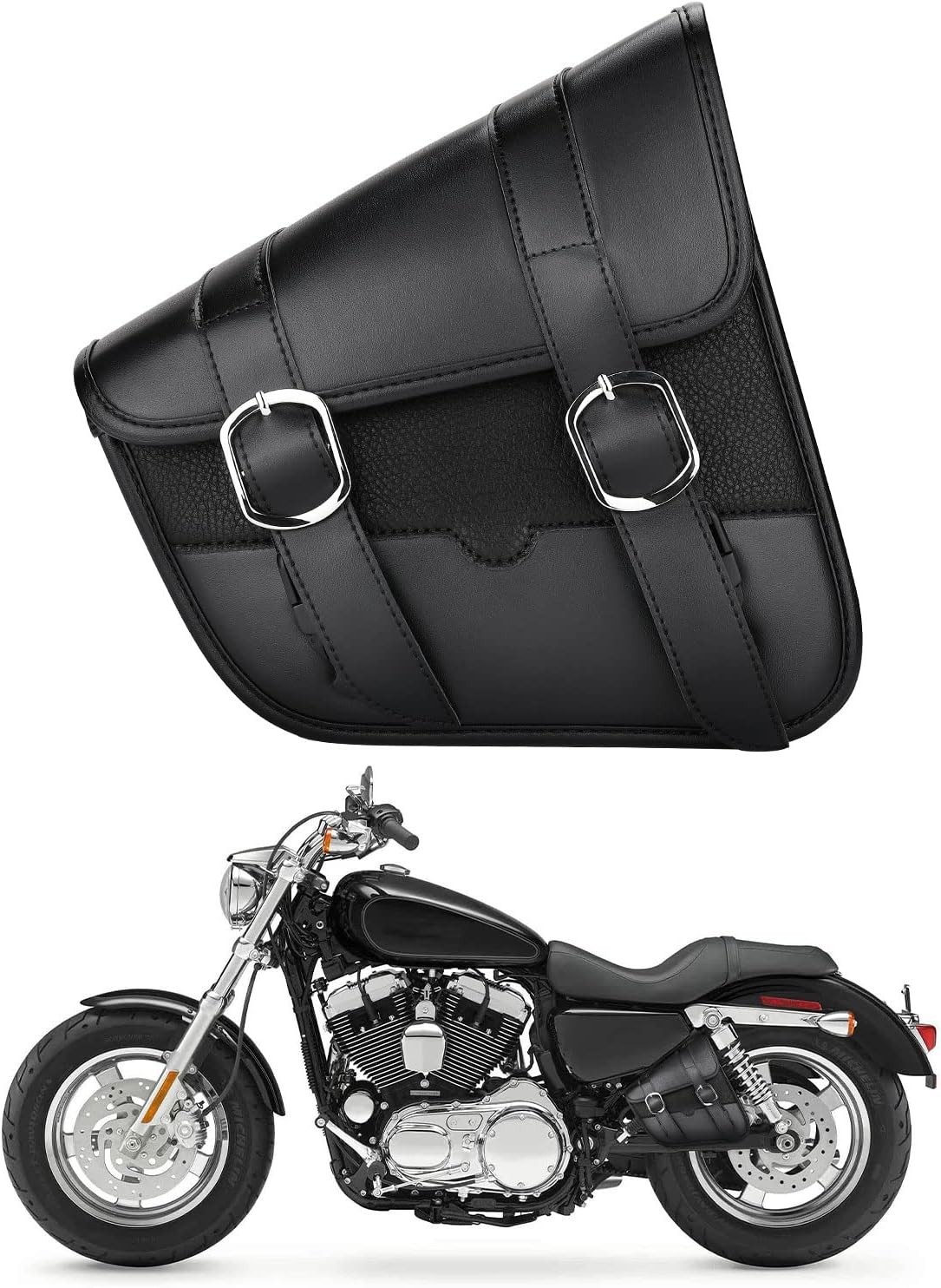 Secure 4L Sportster/Rebel Swingarm Bag: Faux Leather, Adjustable Strap Mount