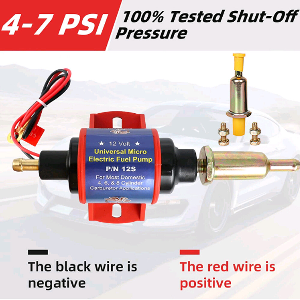 Micro Electric Gasoline Fuel Pump Universal 12V 1-2A 35GPH 4-7 PSI Fuel Pressure