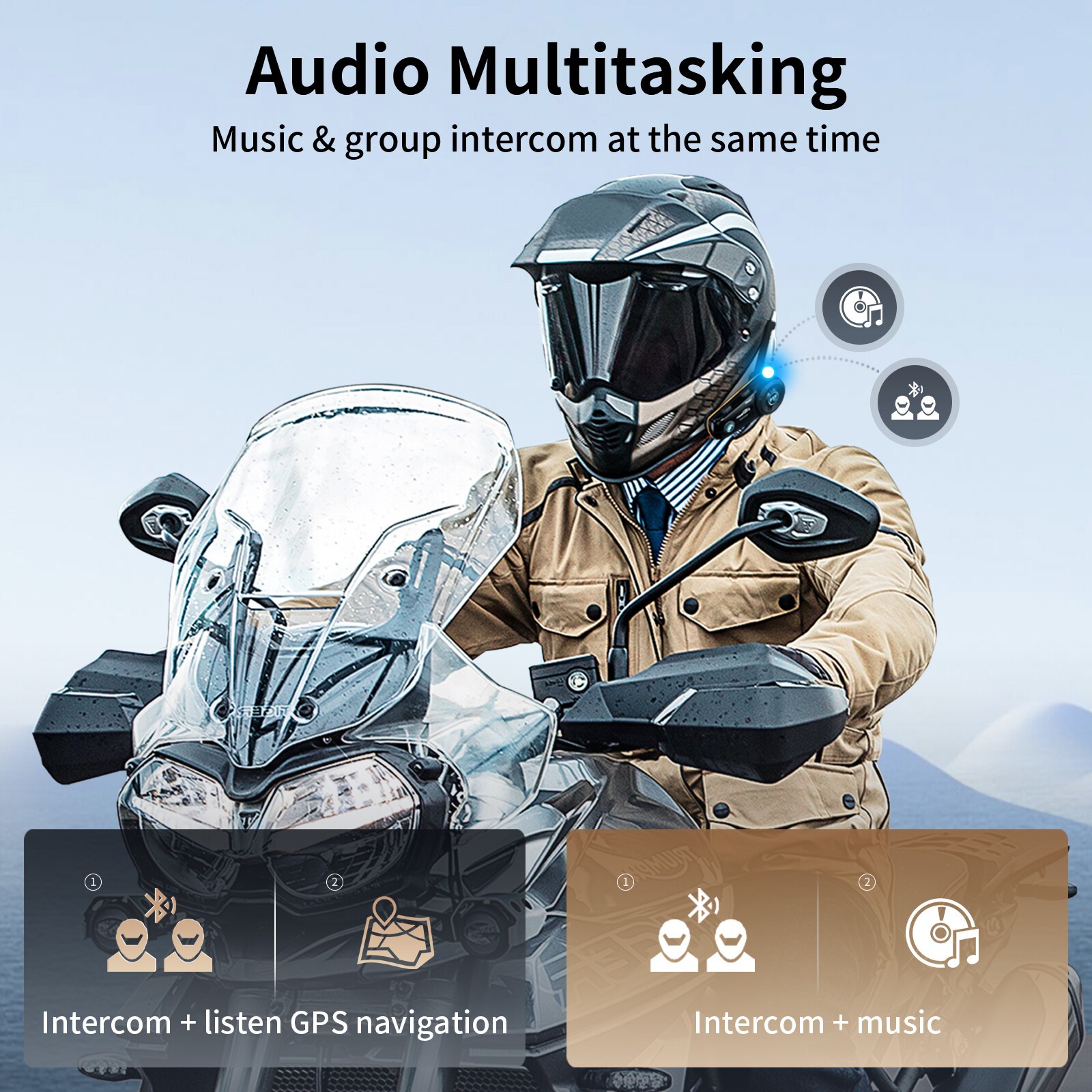 2x FX8 Pro Motorcycle Helmet Bluetooth Intercom Headset 8 Riders Communication