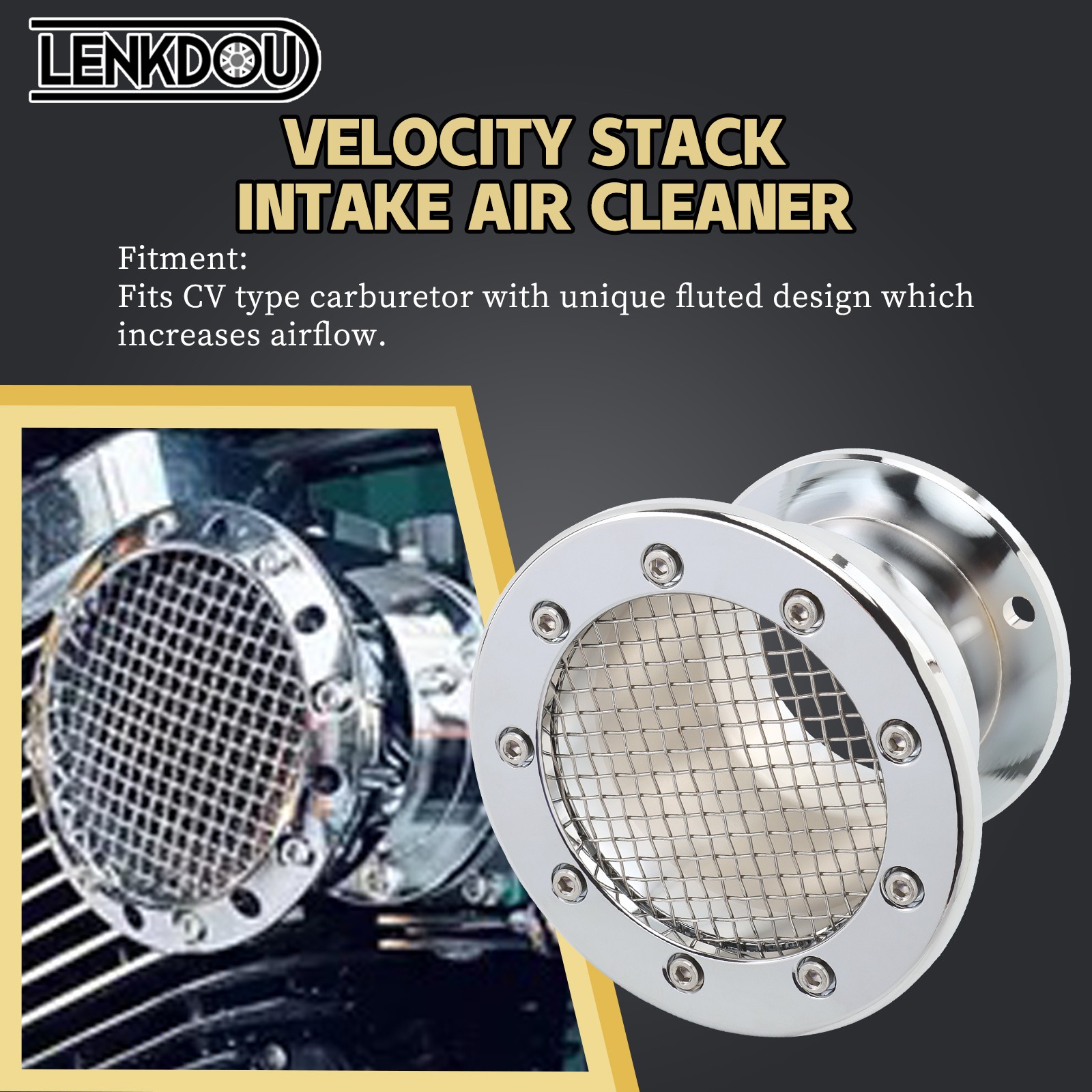 Chrome Velocity Stack CV Carb Carburetor Air Intake Cleaner For Harley Dyna FXST