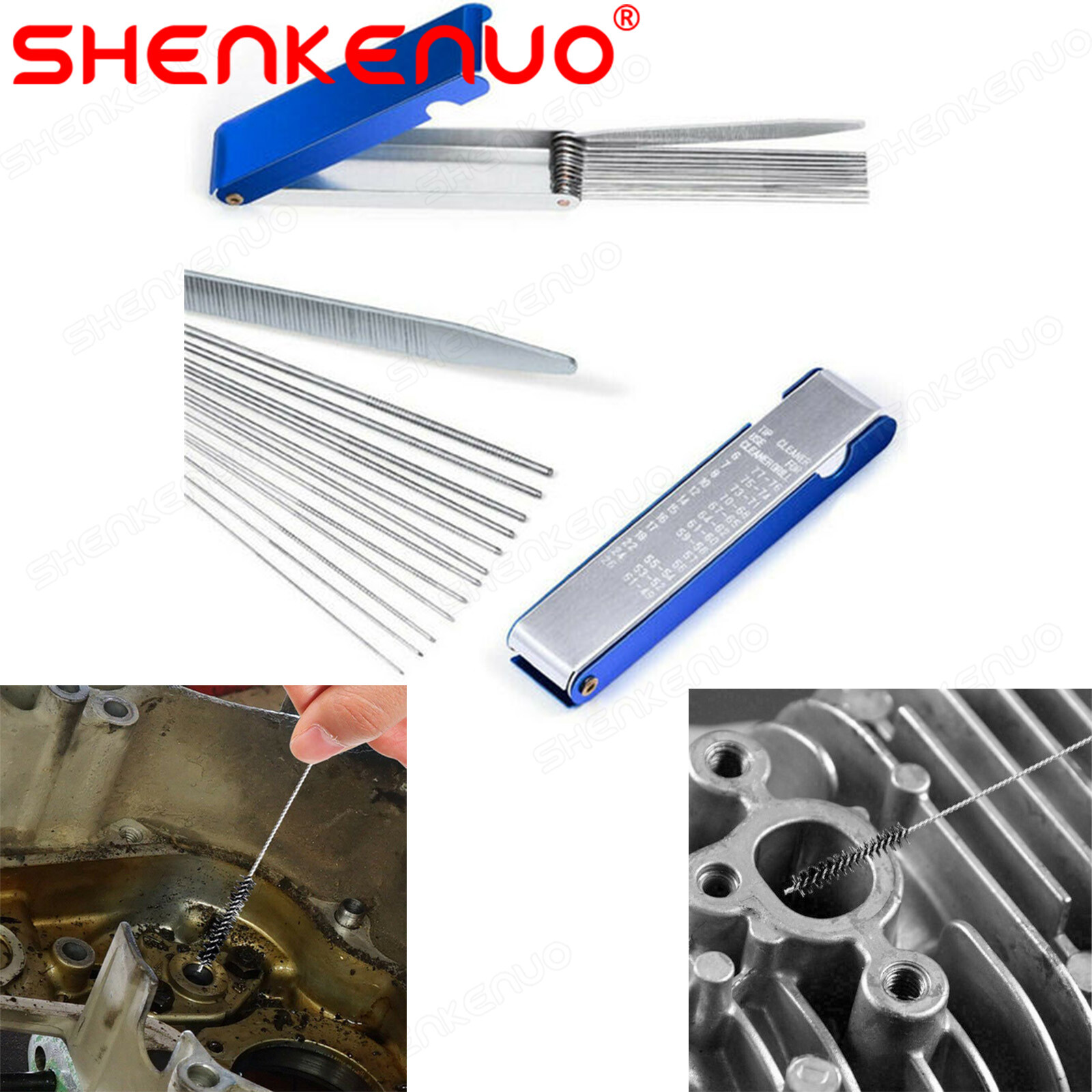 Motorcycle Carbon Dirt Jet Remove Cleaner Tools 5 Brushes 13Cleaning Needles New