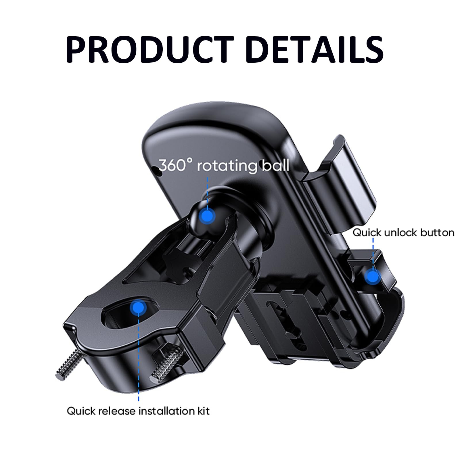 Bike Phone Mount Holder, Motorcycle for 4.7-7.2 inches, Black