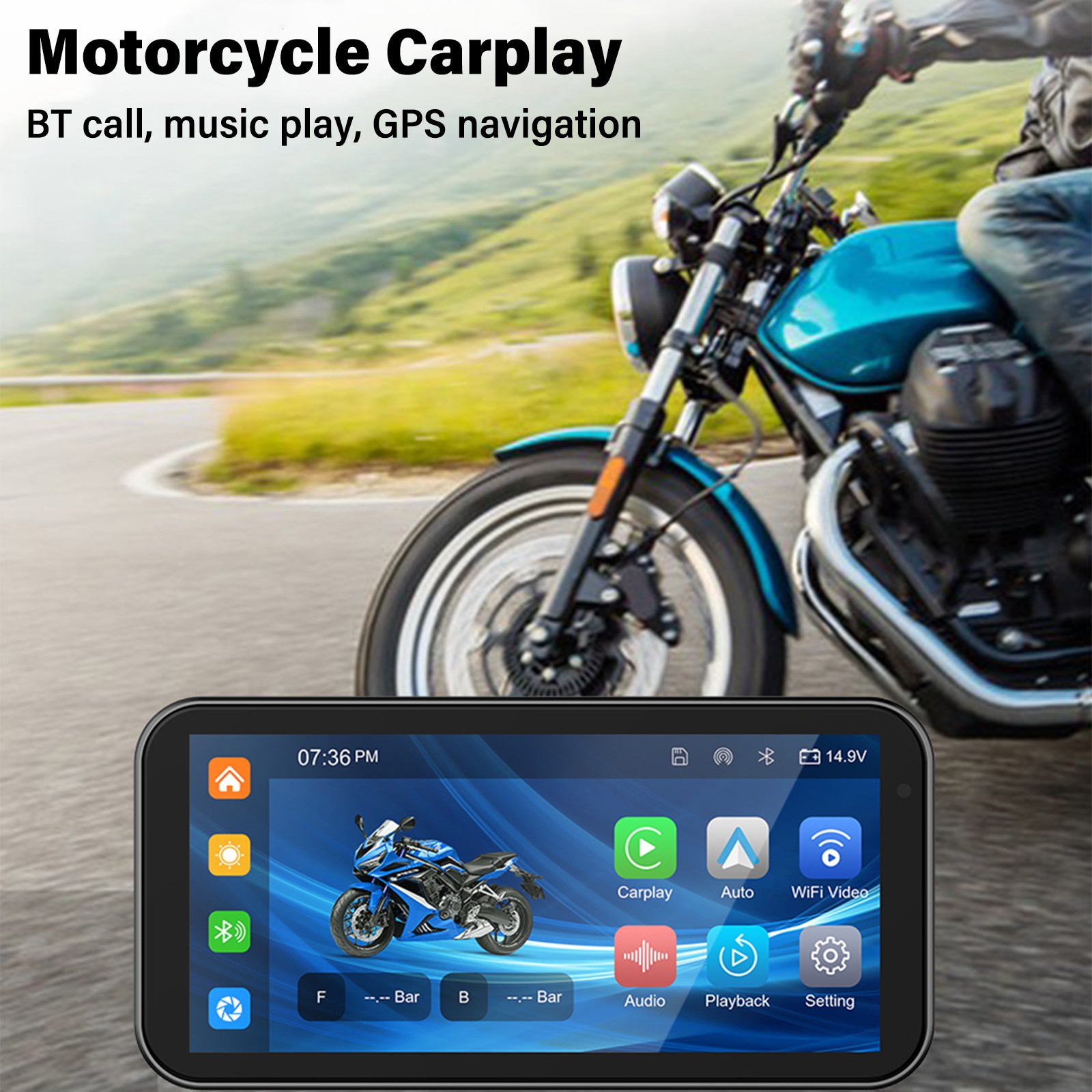 6.25″ IPS Motorcycle GPS Wireless CarPlay Android Auto Navi Audio Receiver + Cam