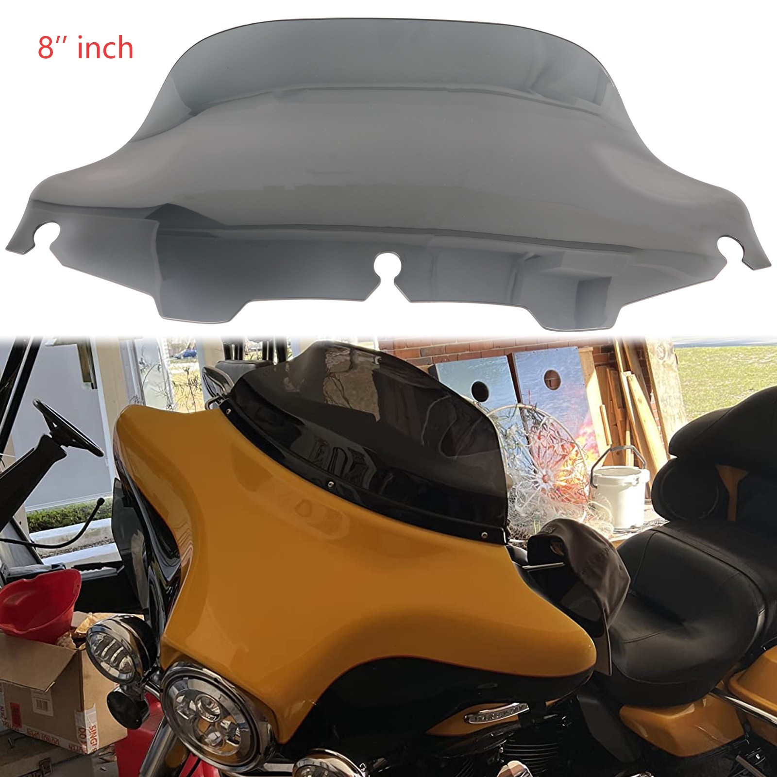Smoke 8″ Wave Windshield For Harley Touring Street Glide Ultra Classic 1996-2013