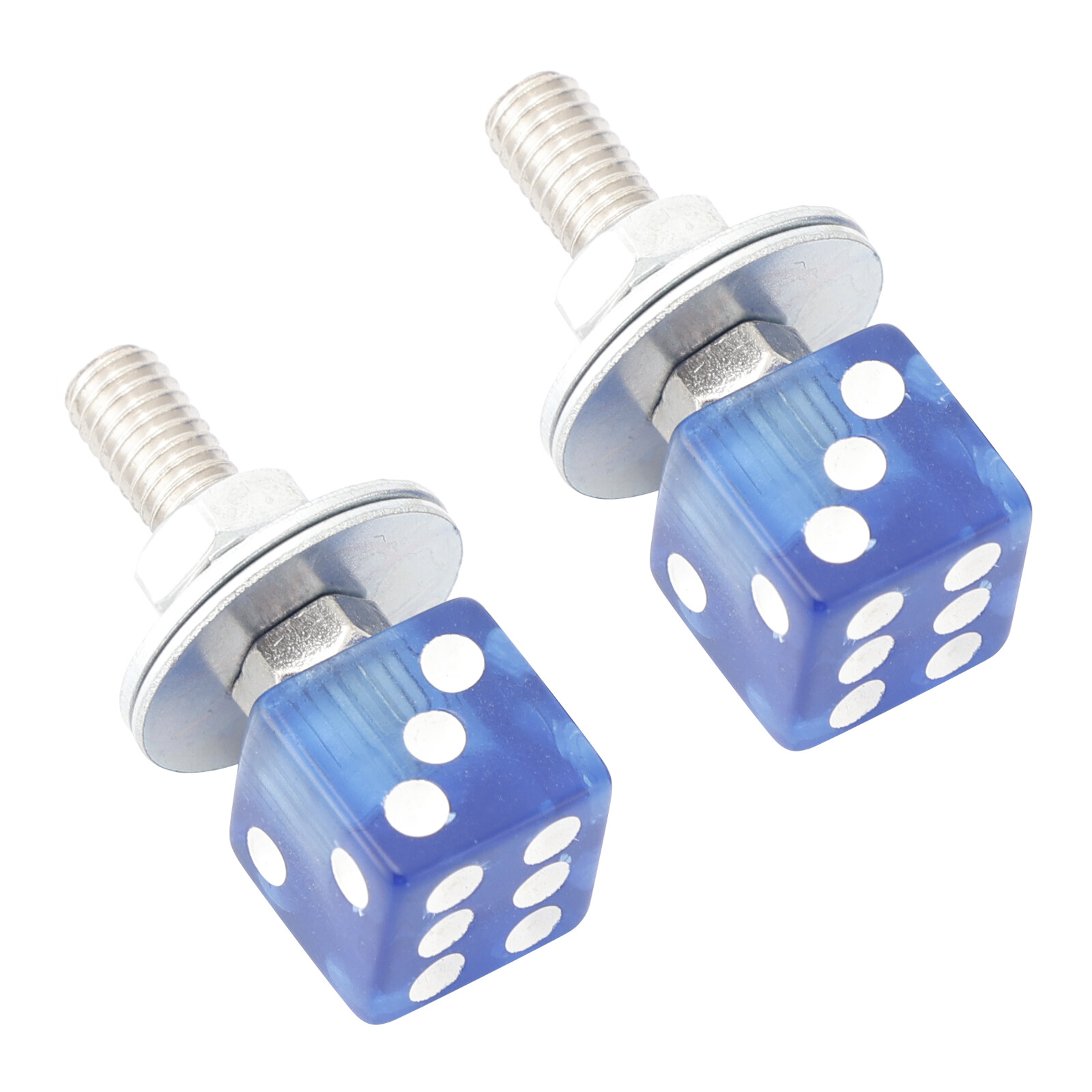 2x Motorcycle Bike Plastic Blue Dice License Plate Bolt On Screw On Frame Nut