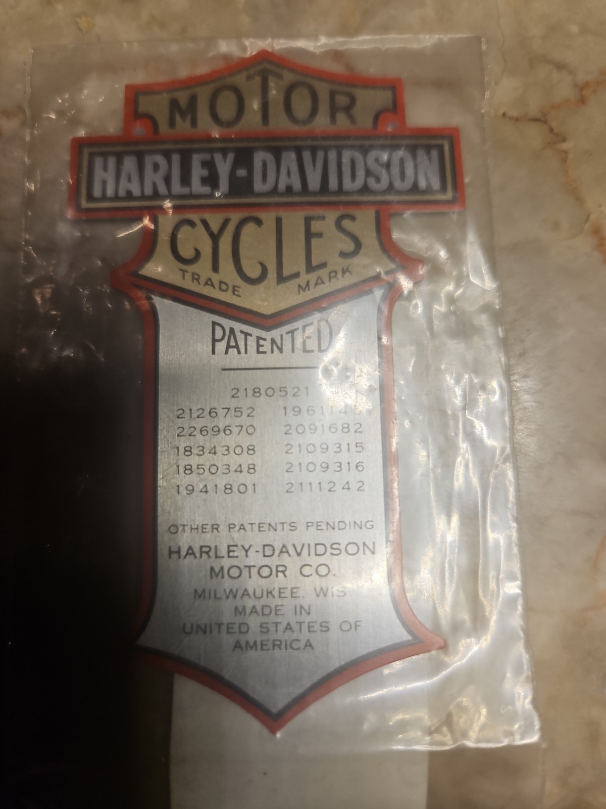 Harley Patented Metal Oil Tank Decal Knucklehead, Flathead Bobber 99353-82Z FLH