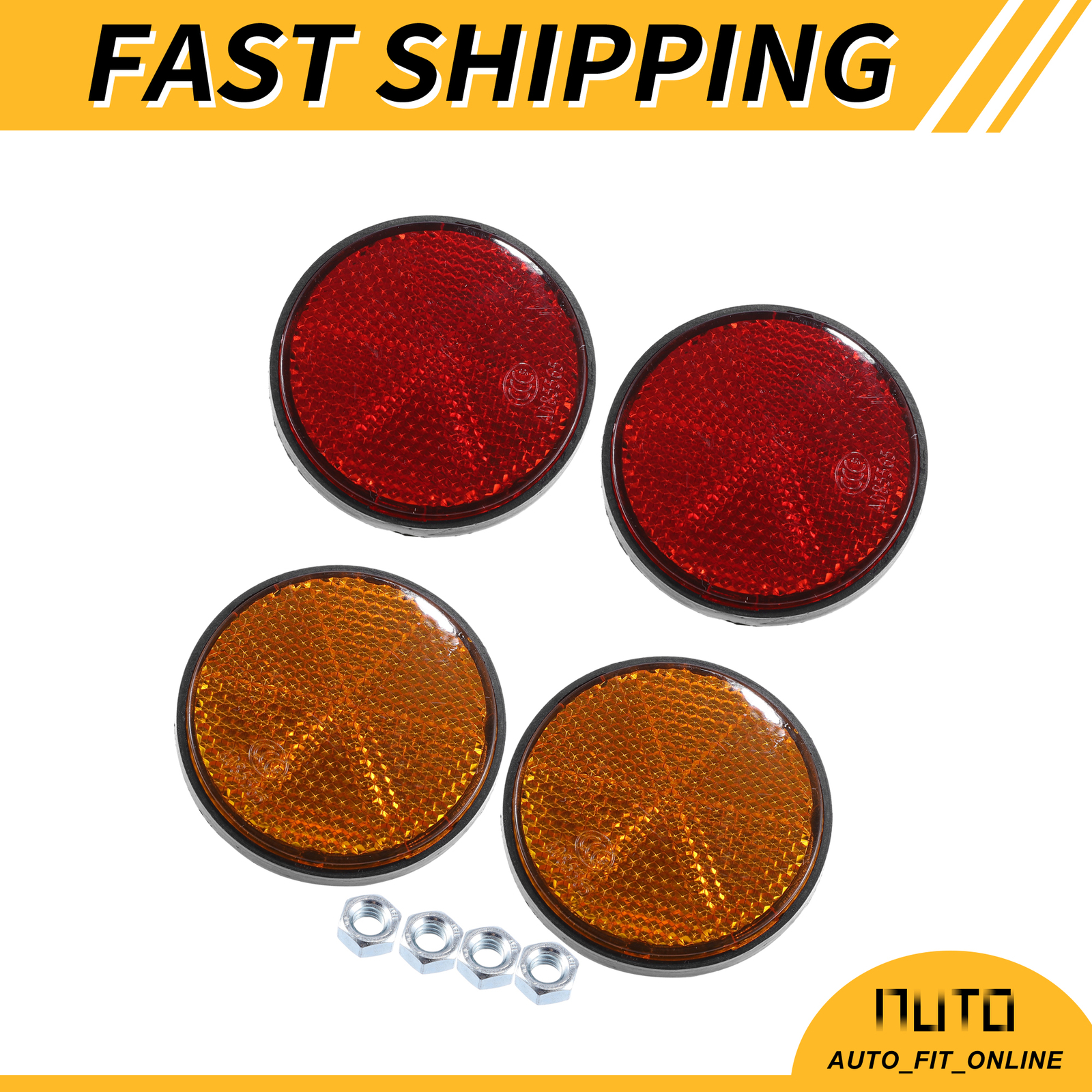 FOUR M6x1.0 Orange Red Motorcycle Round Screw on Reflective Warning Reflectors