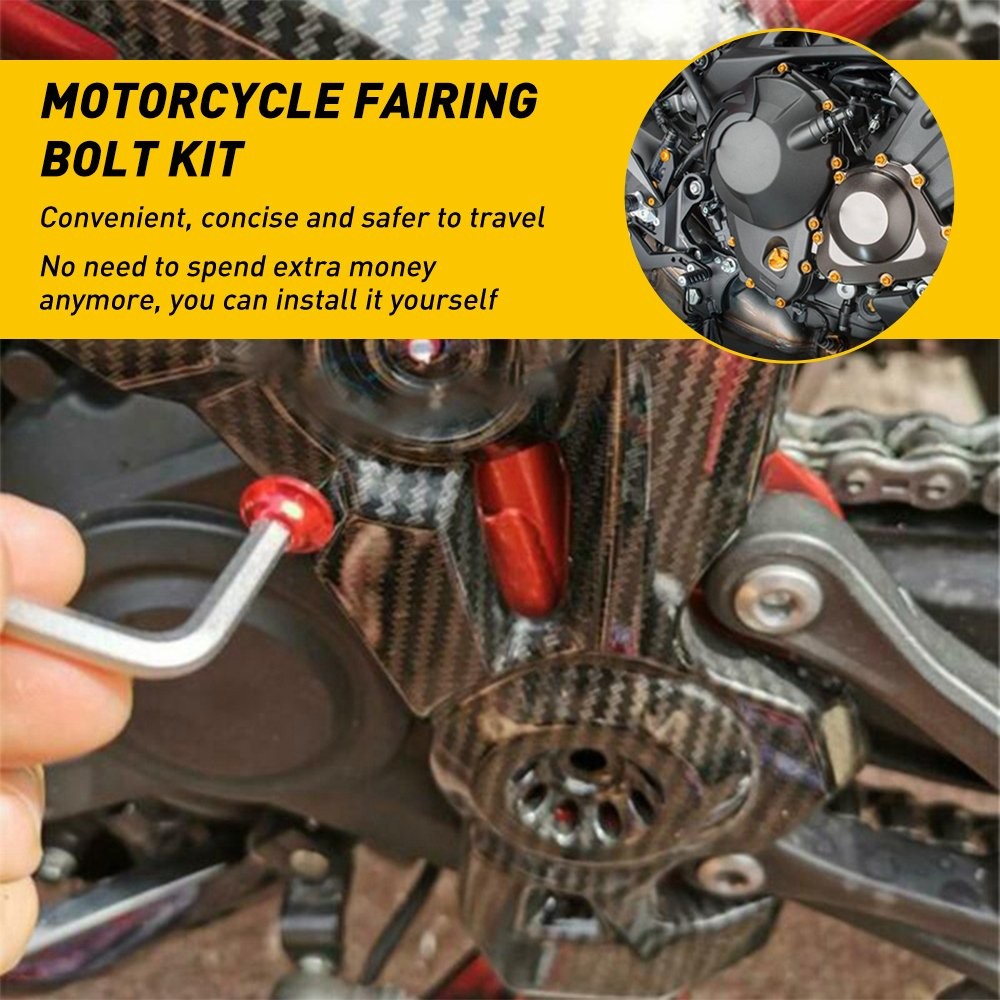 195PCS Motorcycle Red Aluminum Complete Fairing Bolt Body Screws Clips Set Kit