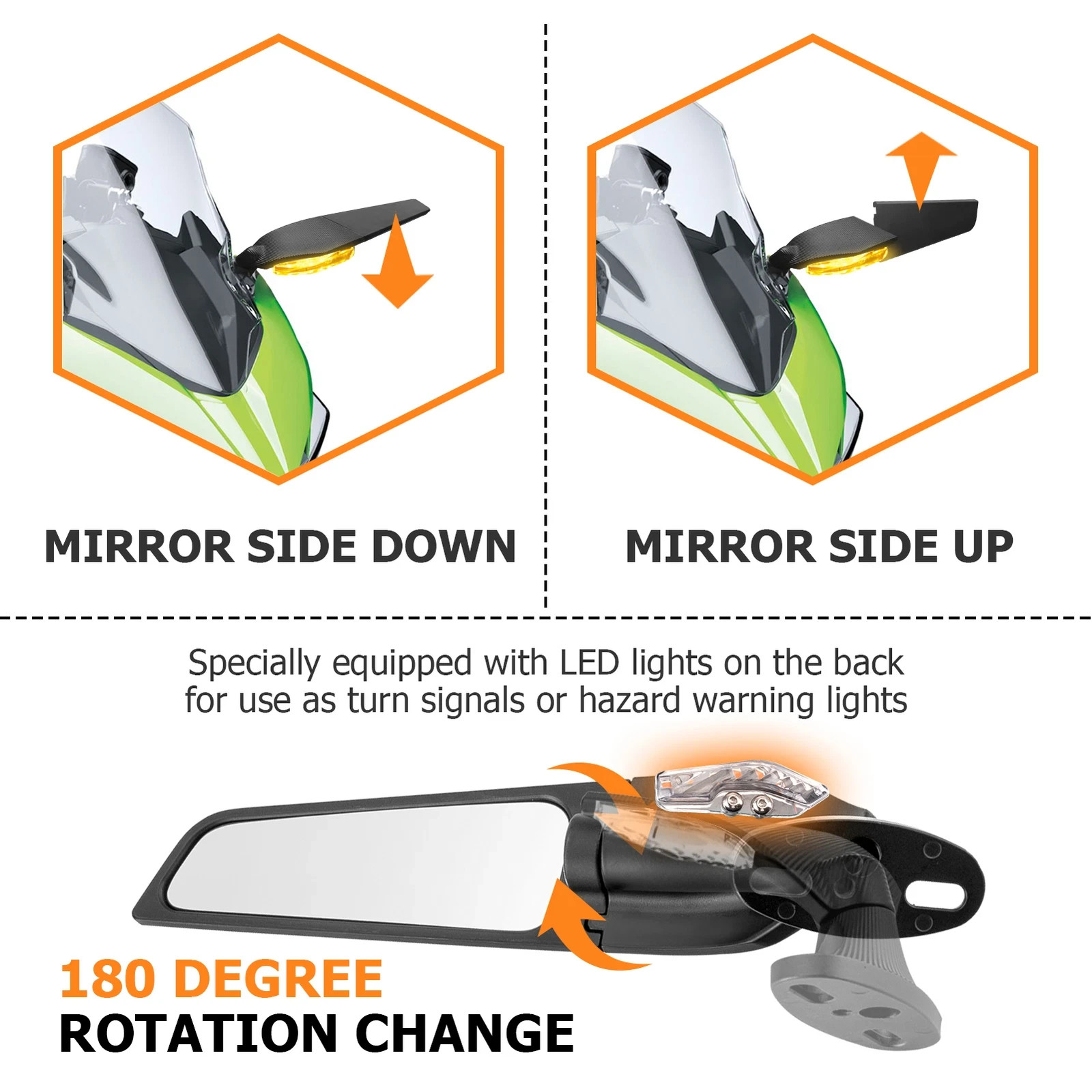 For Suzuki GSX-R GSXR 600 750 100 LED Mirrors Wind Wing Rotating Rearview