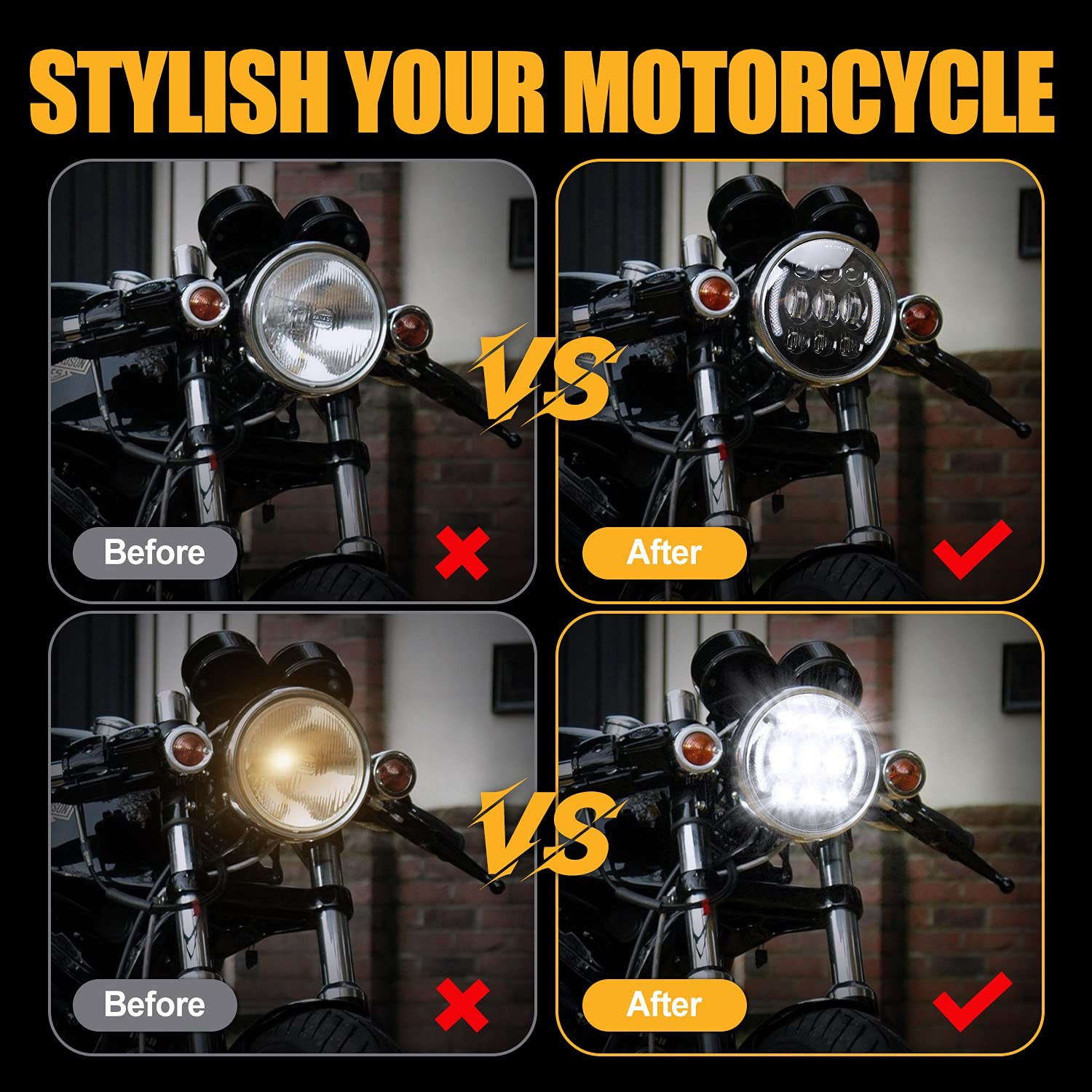 SUPAREE 5-3/4” 5.75 Inch LED Motorcycle Headlight with Halo DRL Turn Signal