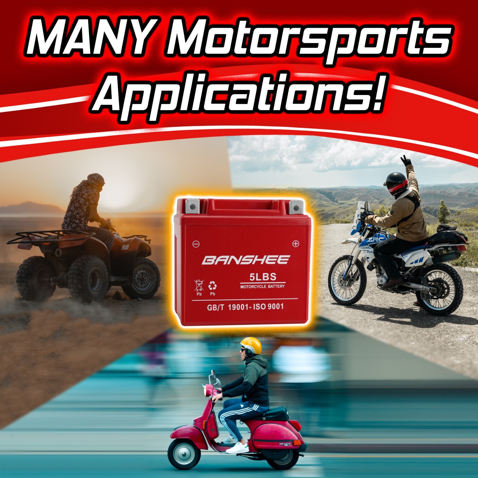 YTX5L-BS 12V 5AH Battery Replaces ATV Quad Motorcycle Moped With Charger