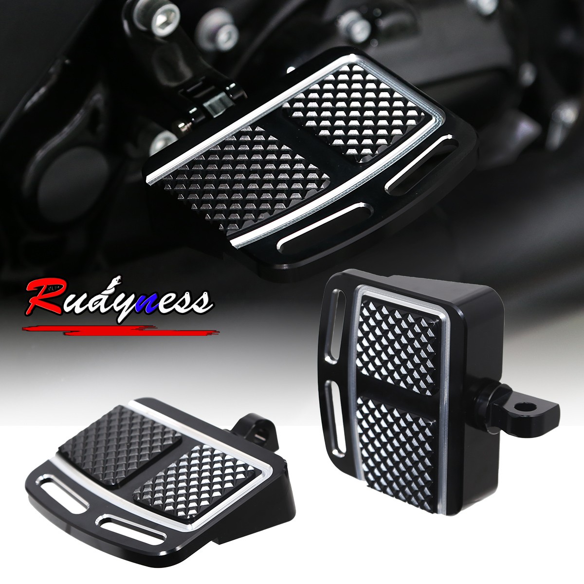 Black White Diamond Cut Mini Floorboards Foot Boards For Harley Road Glide 00-24