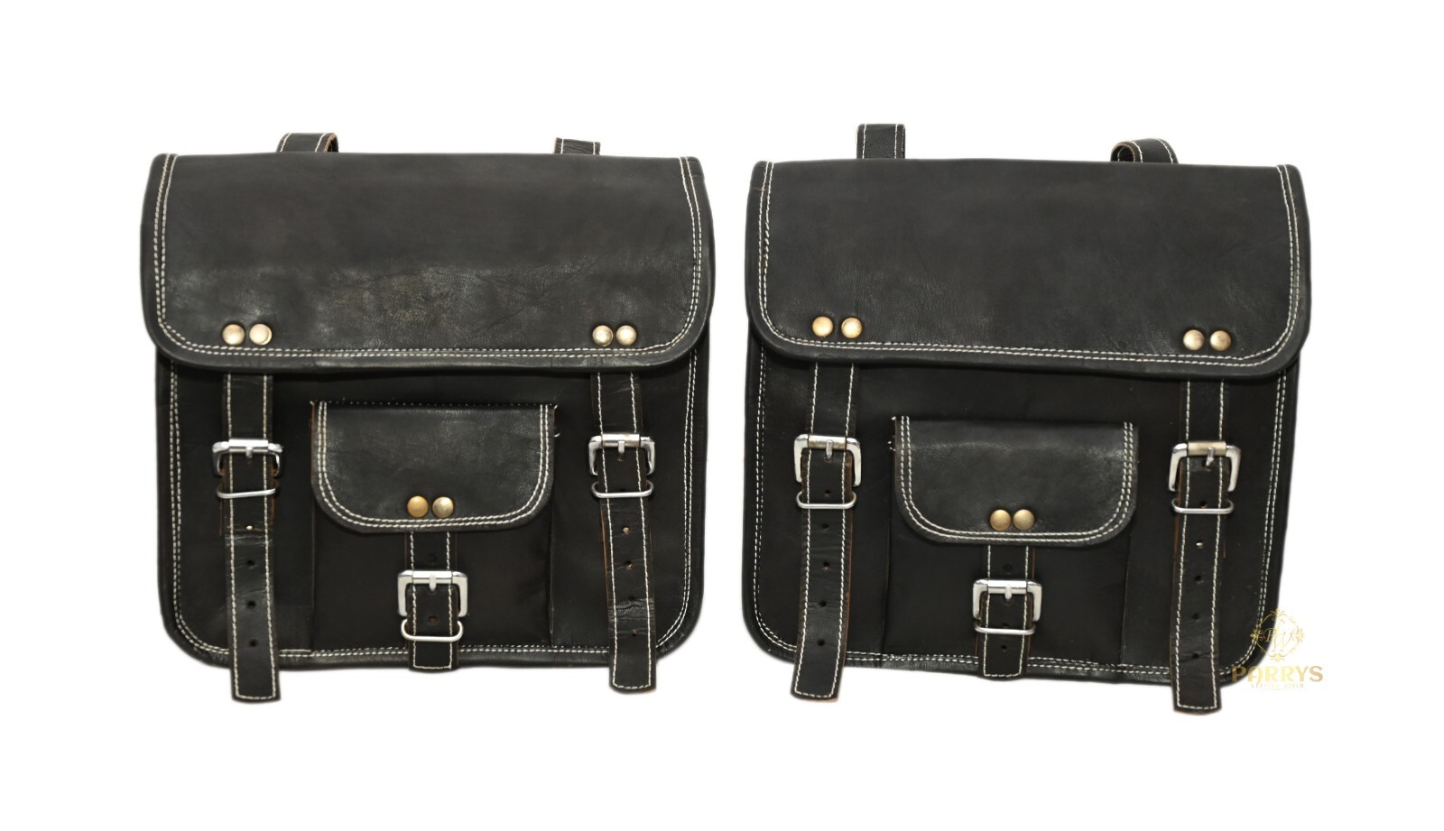 2 pcs Handmade Genuine Leather Bike Bag Saddle Bag Panniers for 2 Side Bag Black