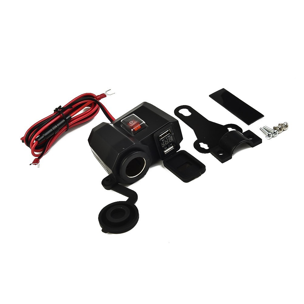 Motorcycle USB Charger Outlet Voltmeter Switch Plastic Metal 12V Accessories