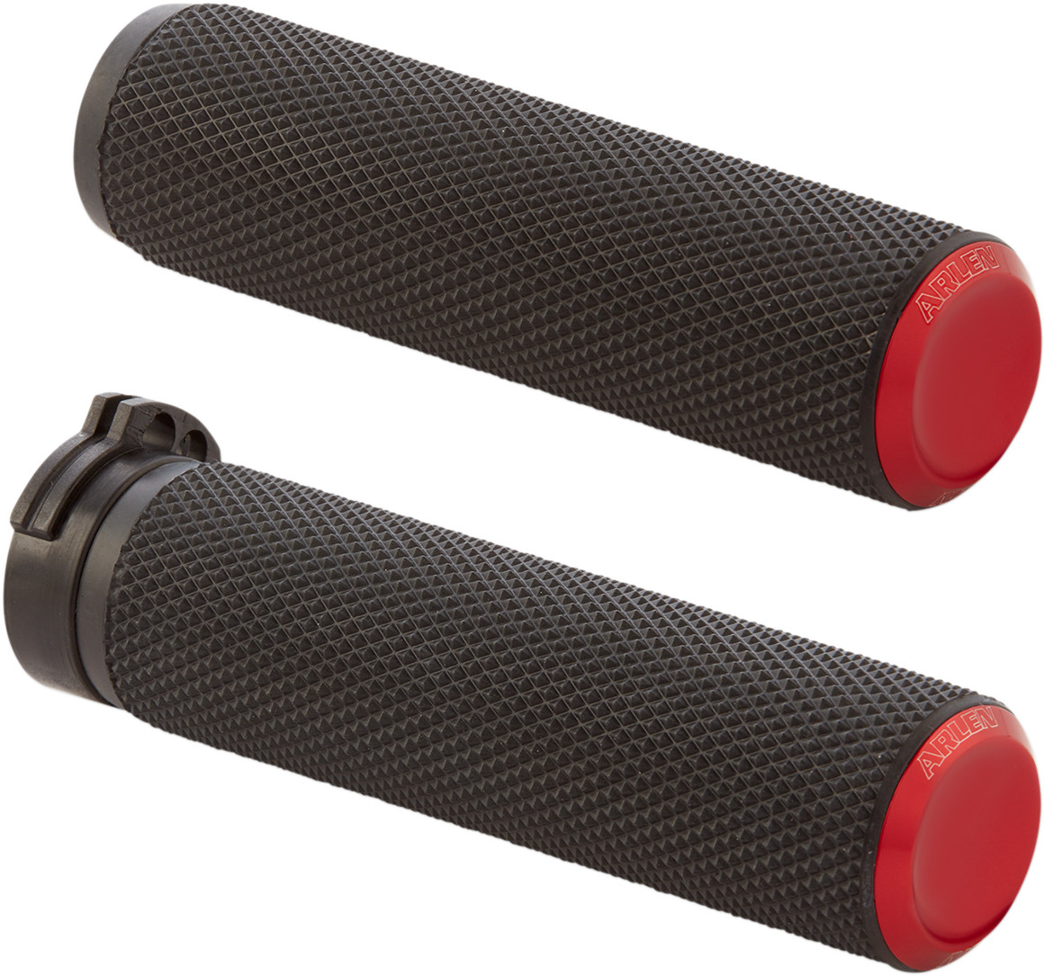 Arlen Ness Fusion Knurled Grips Red Anodized Cable 1″ Bar 07-336
