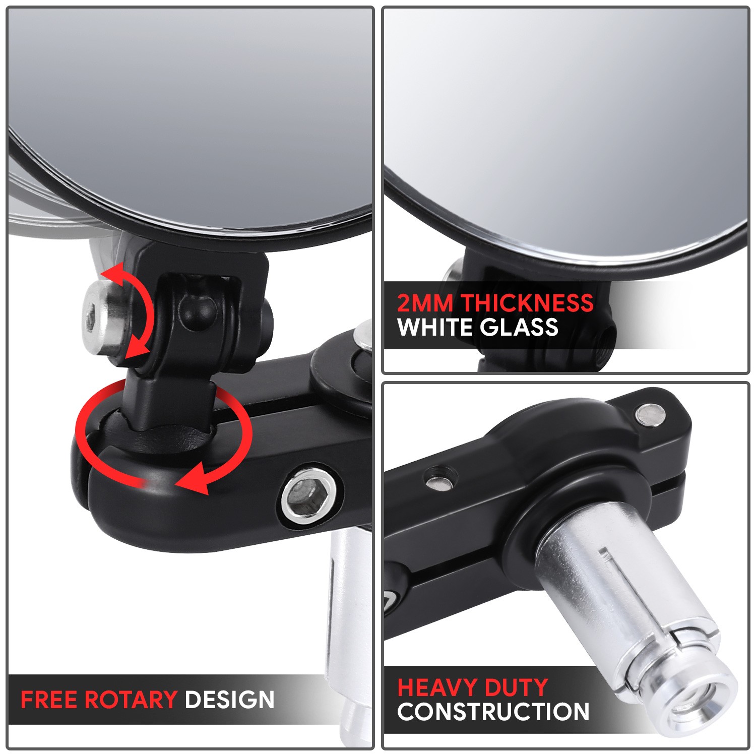For Universal Naked Bike Cruiser Convex Round Side View Mirrors 3inch Bar-end