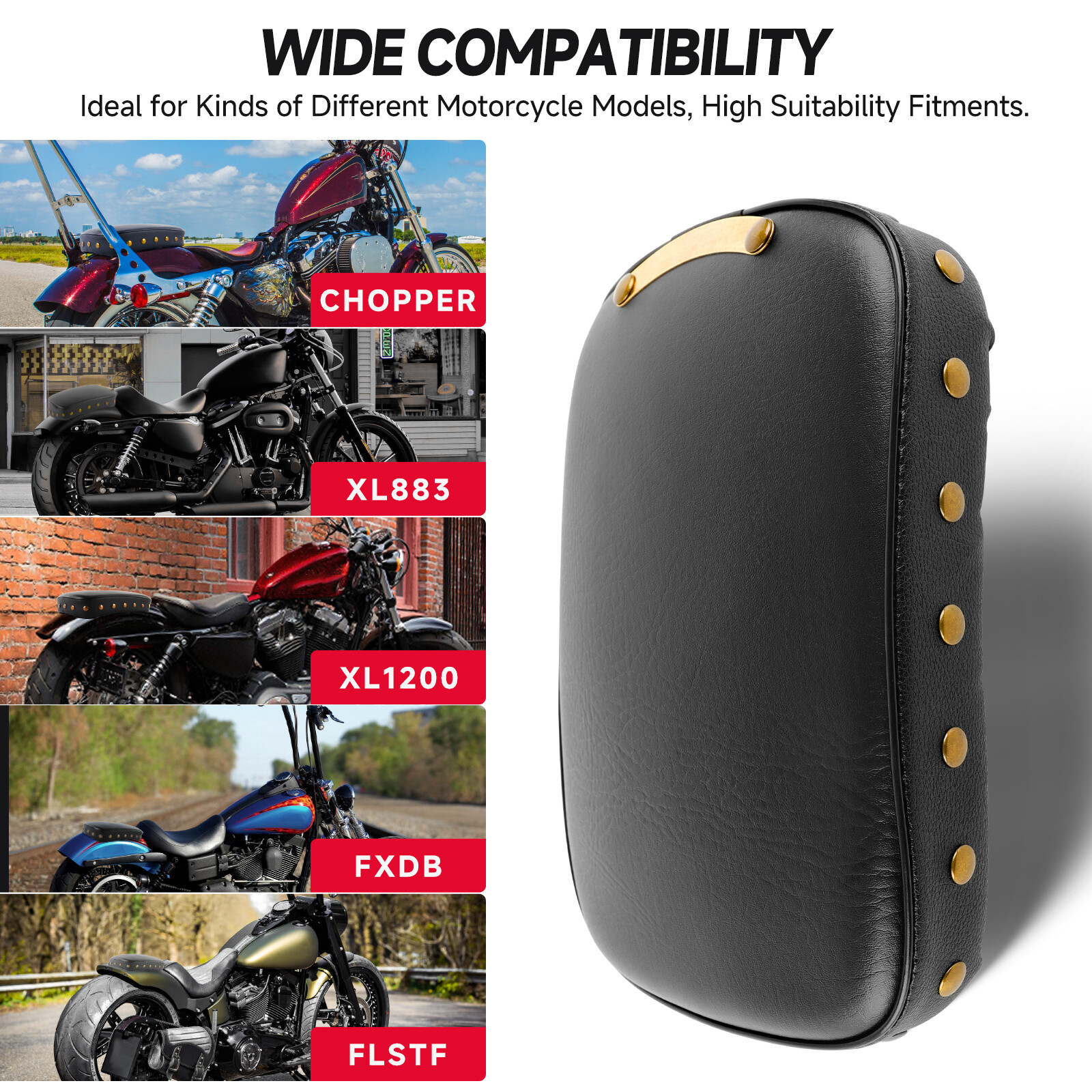 Rectangular Pillion Passenger Pad Seat w/ 8 Suction Cup Pad For Big Dog Chopper
