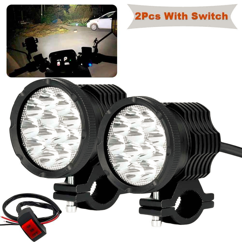 12-LED Motorcycle Headlight – Long-Range Auxiliary Spotlight w/ High Beam & Flas