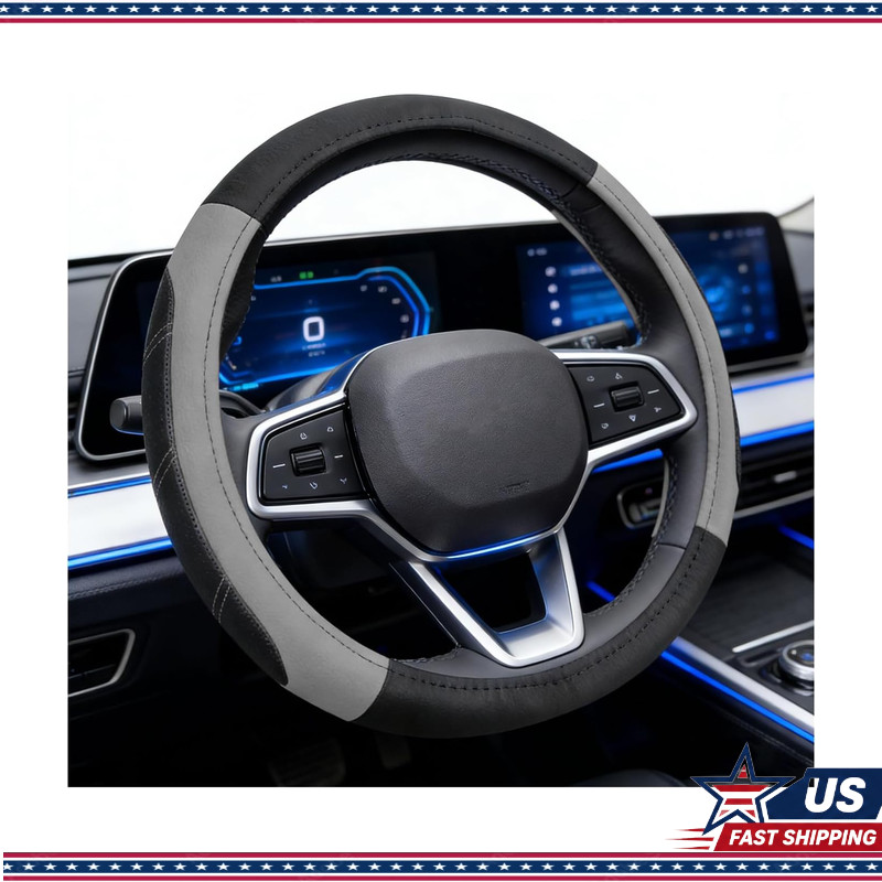 15 Inch Universal Steering Wheel Cover, Sport Leather Soft Grip Anti Slip Paddin