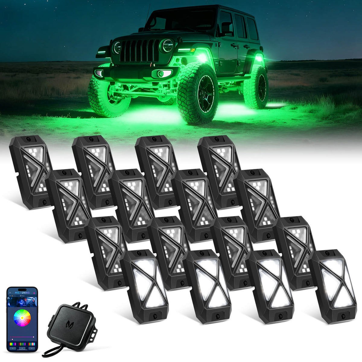 MICTUNING C4 16-Pod RGBW LED Rock Lights Offroad 4X4 UTV Truck Underglow Led Kit