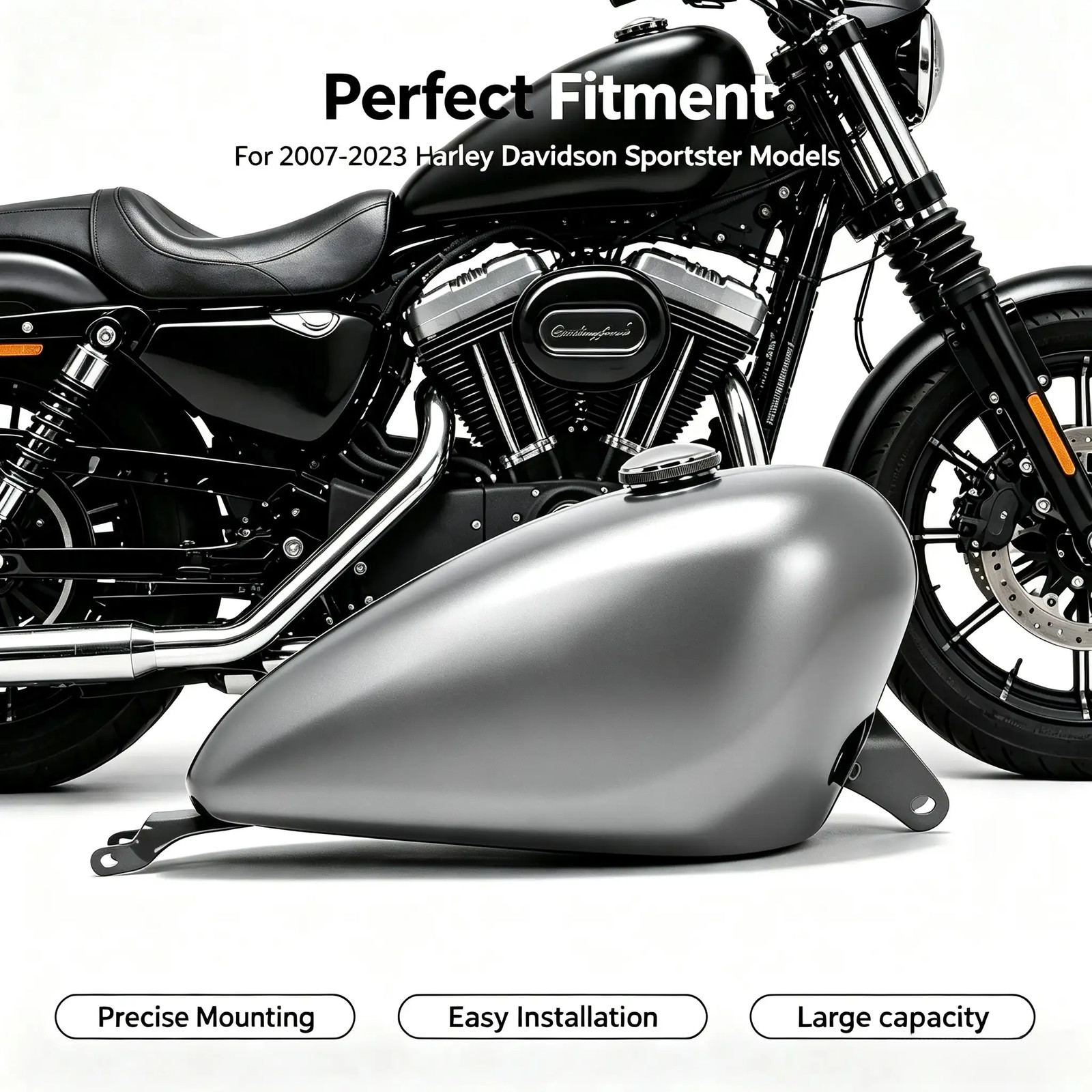 Motorcycle 16L/ 4.2 Gallon Gas Fuel Tank & Cap For Harley Sportster 883 1200 07+