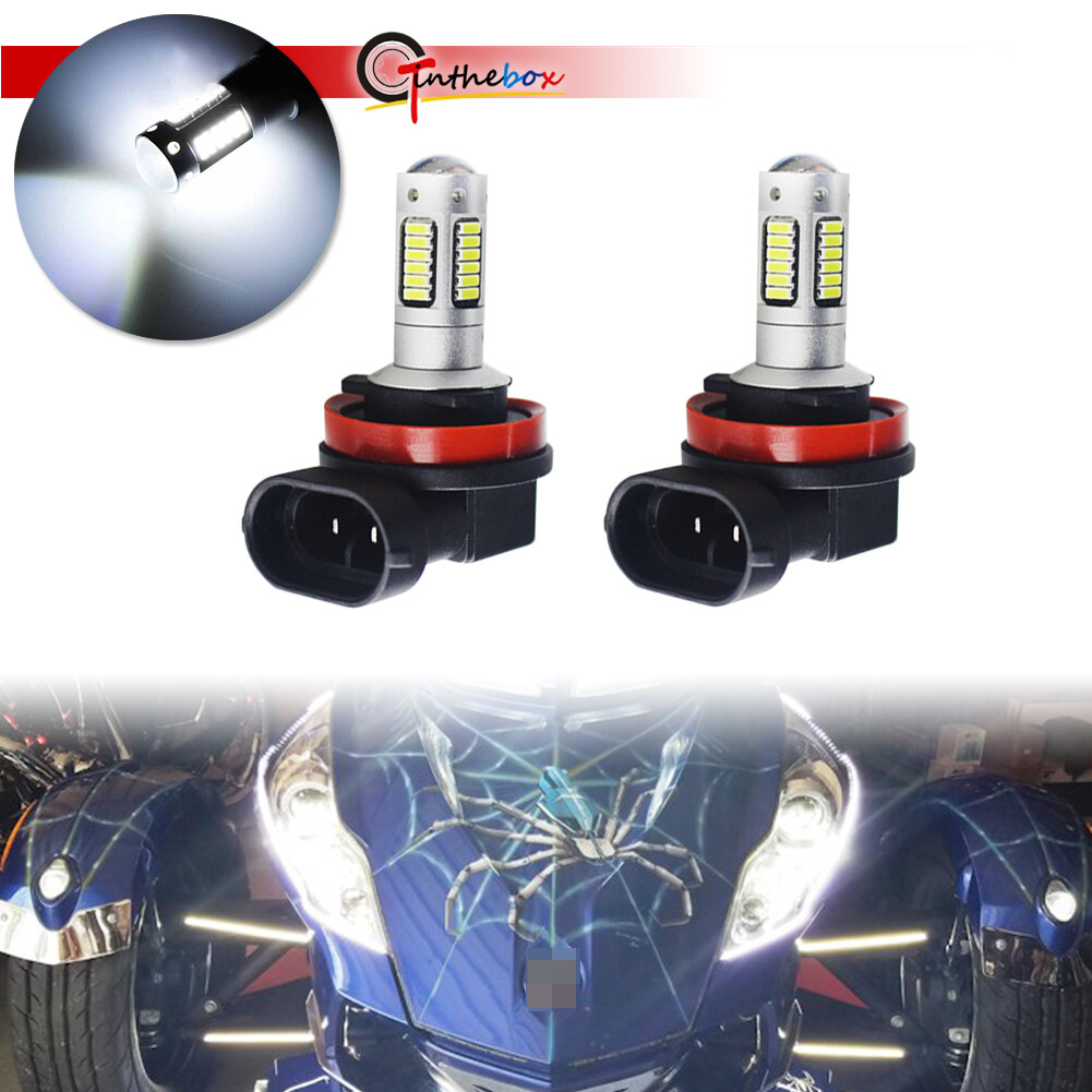 2pc Xenon White H9 LED Bulbs For Motorcycle 2010-2019 Can-Am Spyder RT Foglights