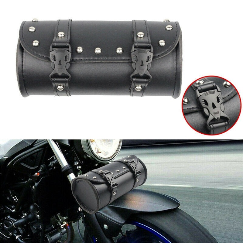21CM Motorcycle Front Fork Tool Bag Pouch Storage Luggage SaddleBag Leather