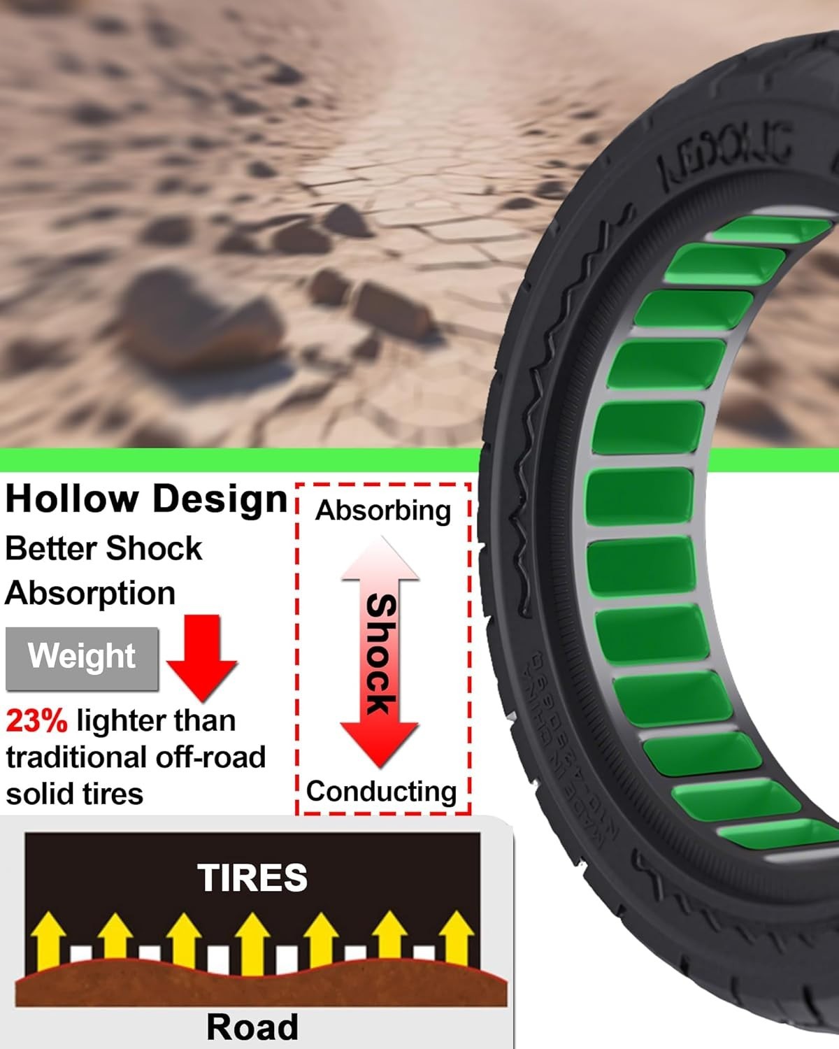 2-Pack 50/75-6.1 Tubeless Scooter Tires, Lightweight & Puncture-Proof Airless…