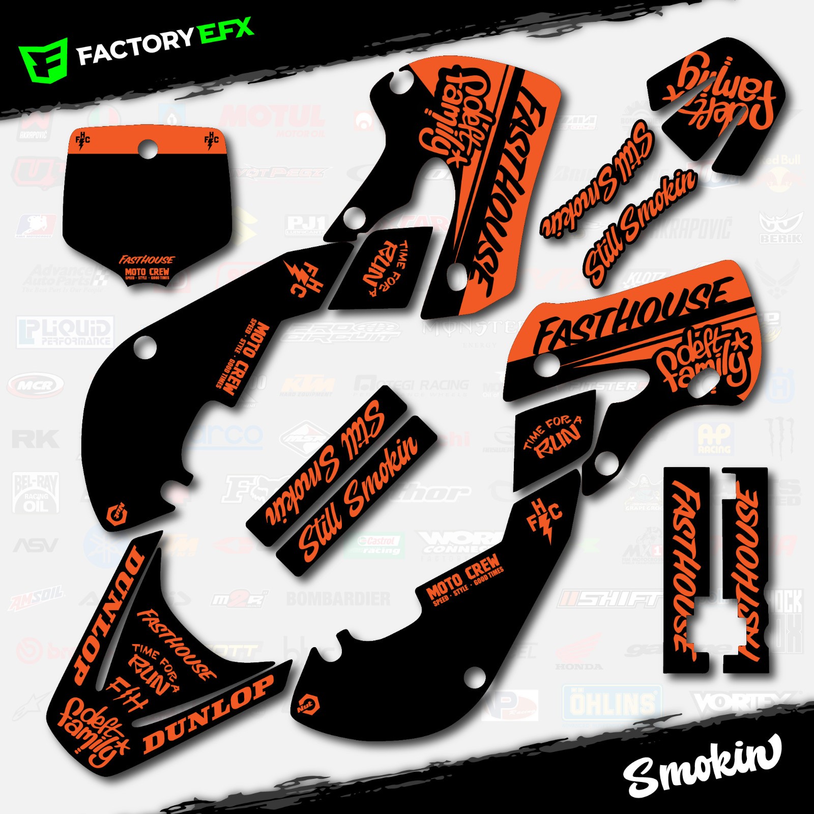 Black & Orange Smokin Racing Graphics kit fits Kawasaki KLX110 00-09 KLX 110