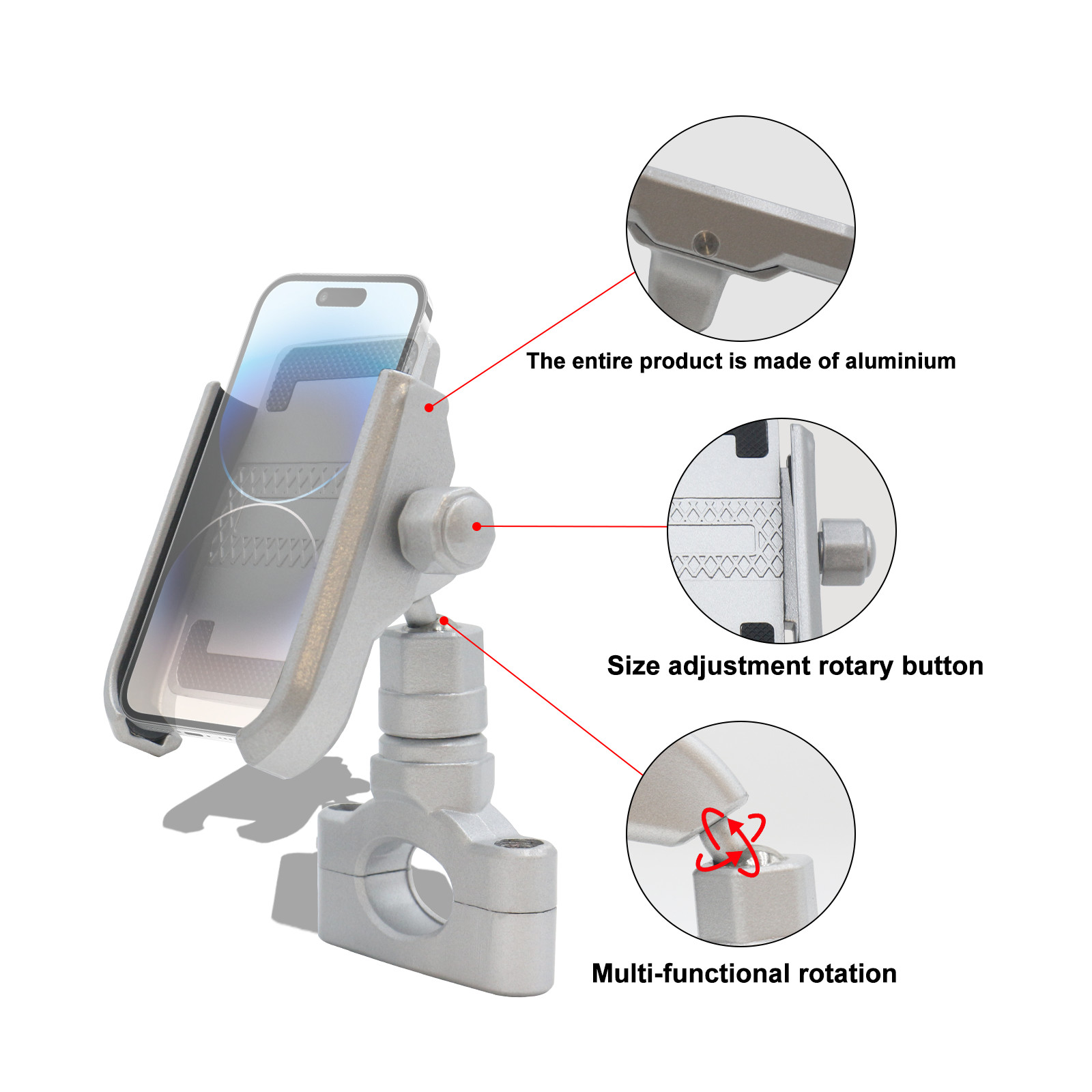 Sliver Motorcycle Handlebar Cell Phone Holder Mount For Harley-Davidson Touring