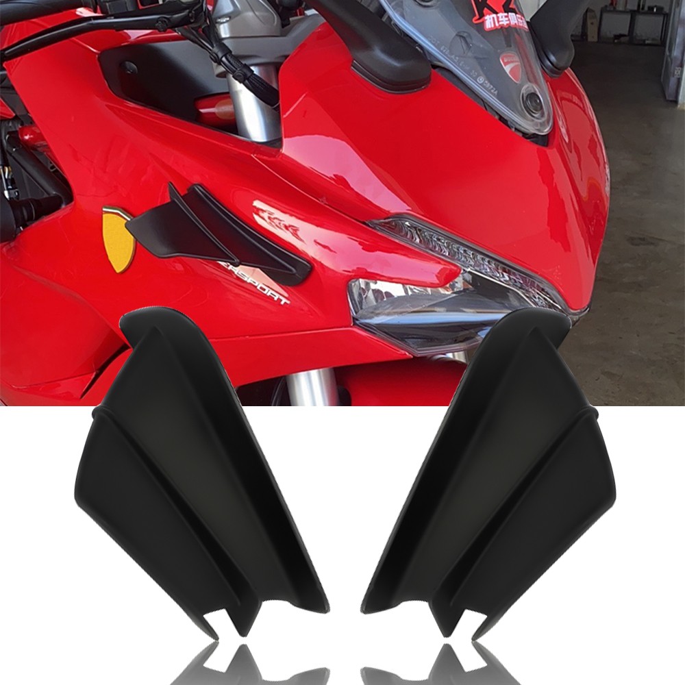 2 Black Motorcycle Side Winglets Air Deflector Wing Kit Spoiler Car Parts OXILAM