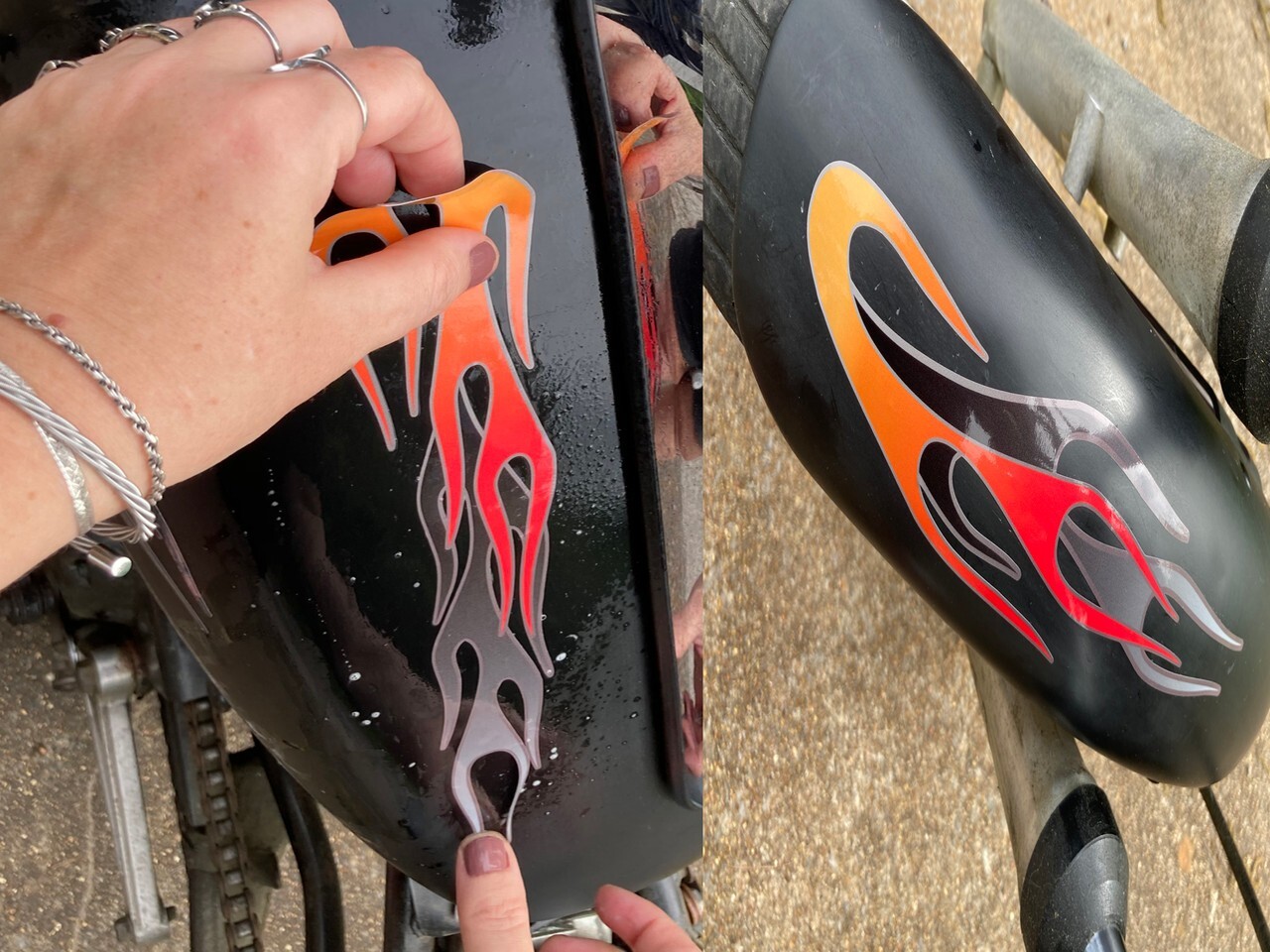 Motorcycle flame decals – 7pc set – Tangerine/Cherry/Smoke for Harley Honda etc