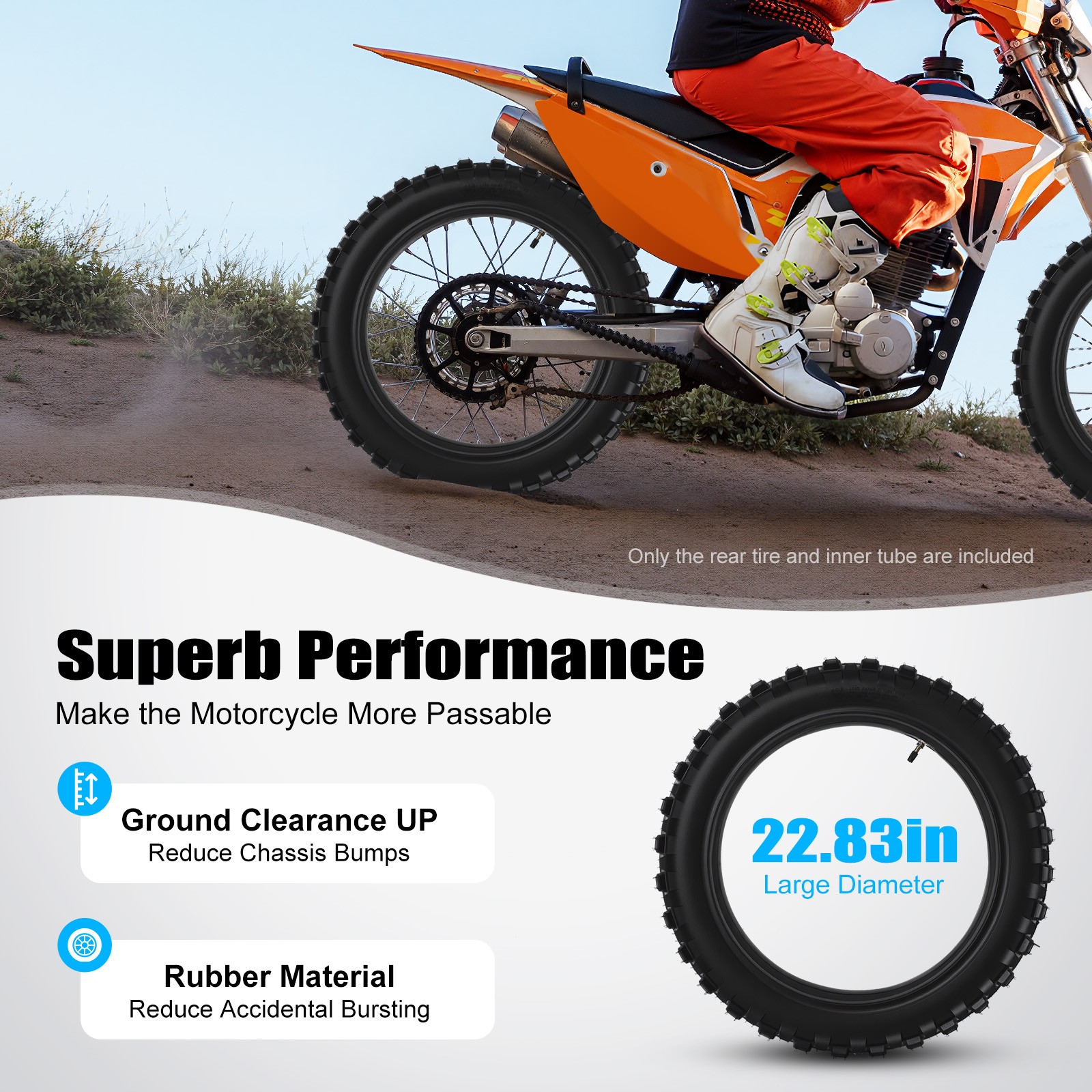 90/100-16 Rear Tire+Tube Set For Honda Dirt Bike KX100 CRF150