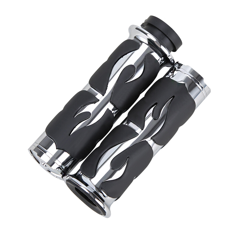 Custom Flame Chrome Hand grip For Universal Motorcycle with 1″ 25mm Handlebar